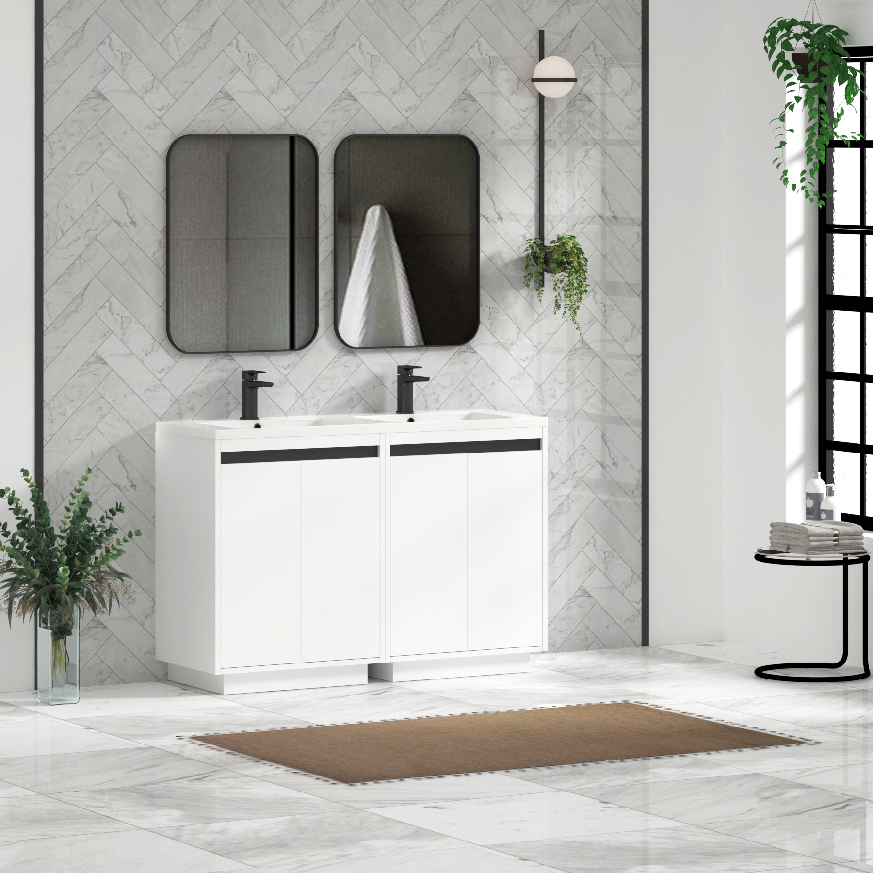 Orion 1200mm Matt White 4 Door Floor Standing Vanity Unit with Ceramic Basin & Accent Trim