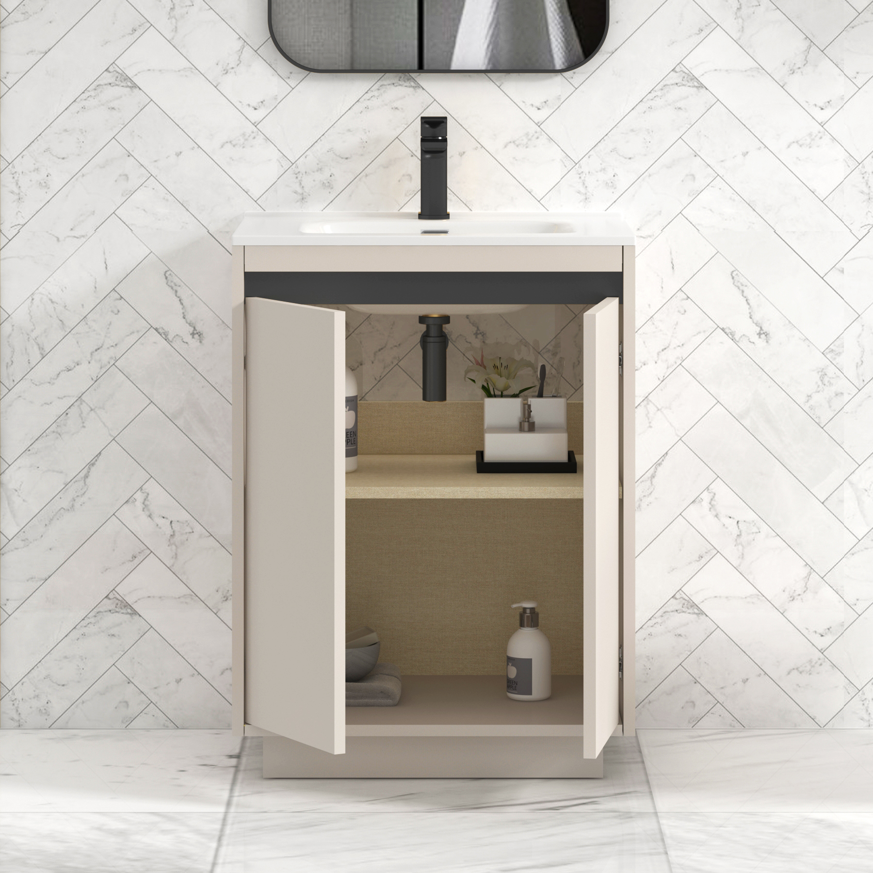 Orion Warm Taupe 2 Door Floor Standing Vanity Unit with Ceramic Basin