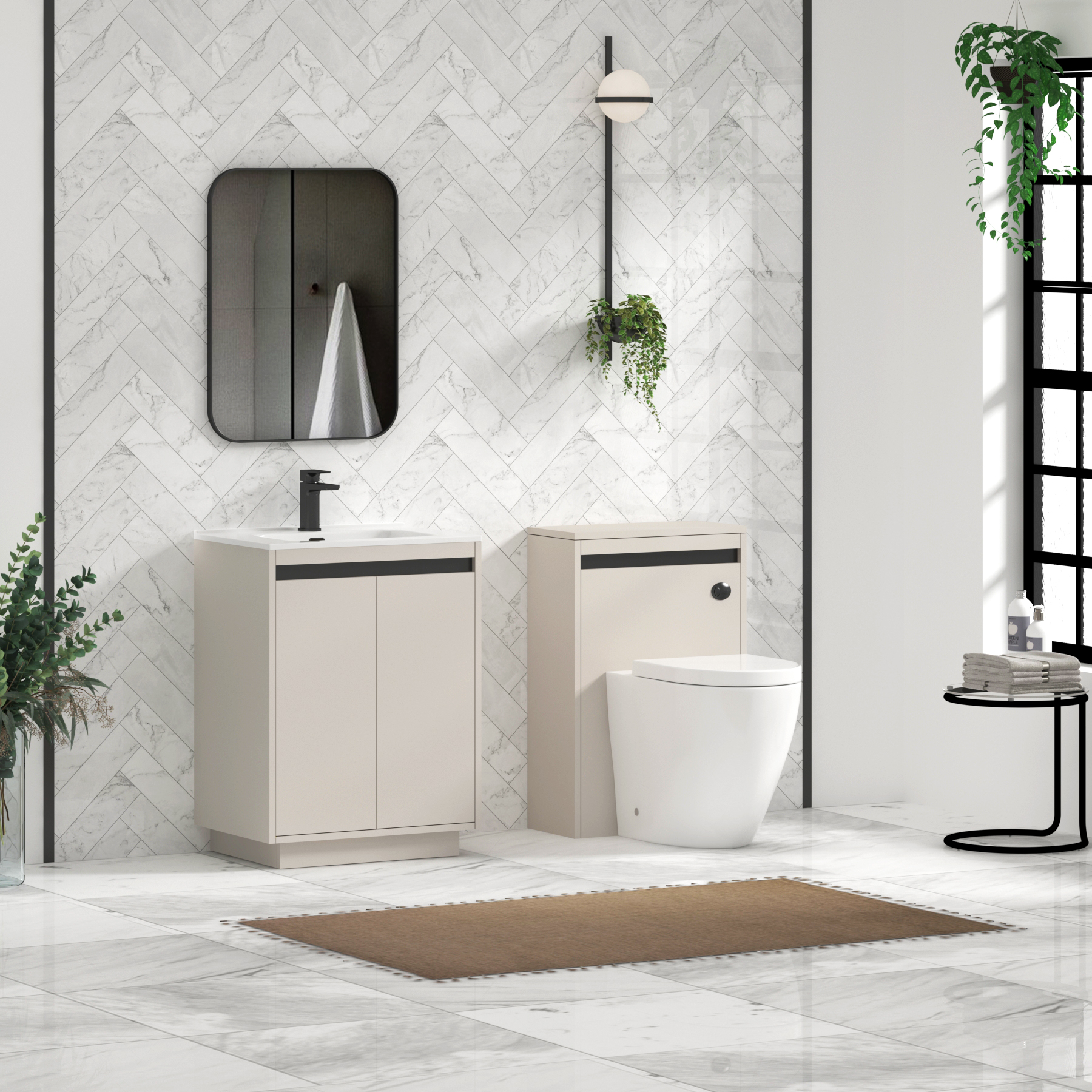 Orion Warm Taupe 2 Door Floor Standing Vanity Unit with Ceramic Basin