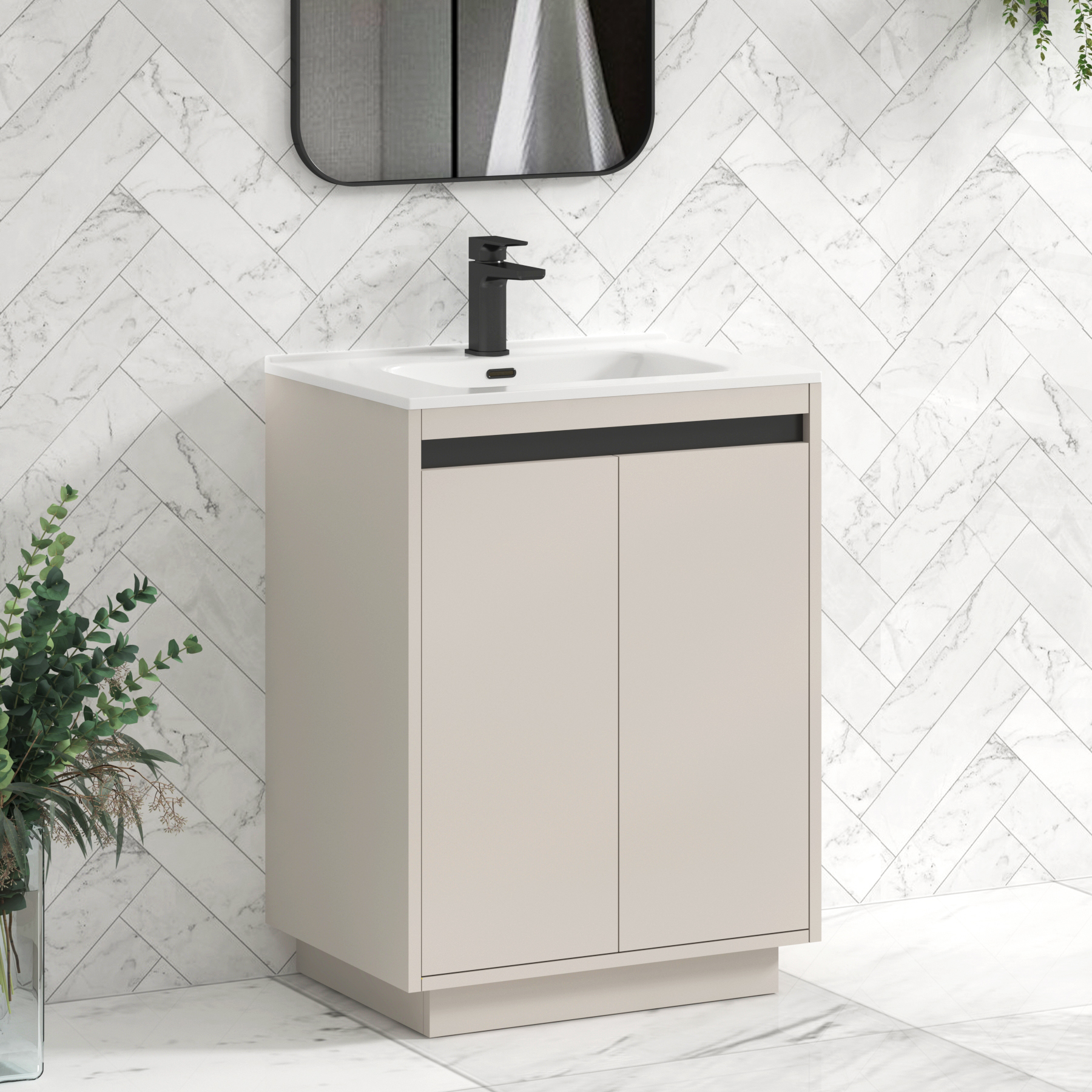 Orion Warm Taupe 2 Door Floor Standing Vanity Unit with Ceramic Basin
