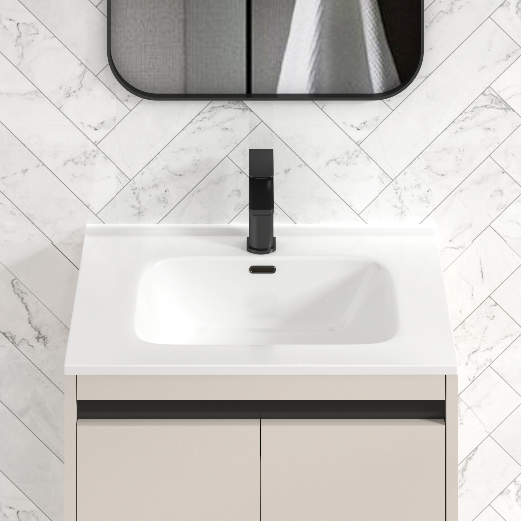 Orion Warm Taupe 2 Door Floor Standing Vanity Unit with Ceramic Basin