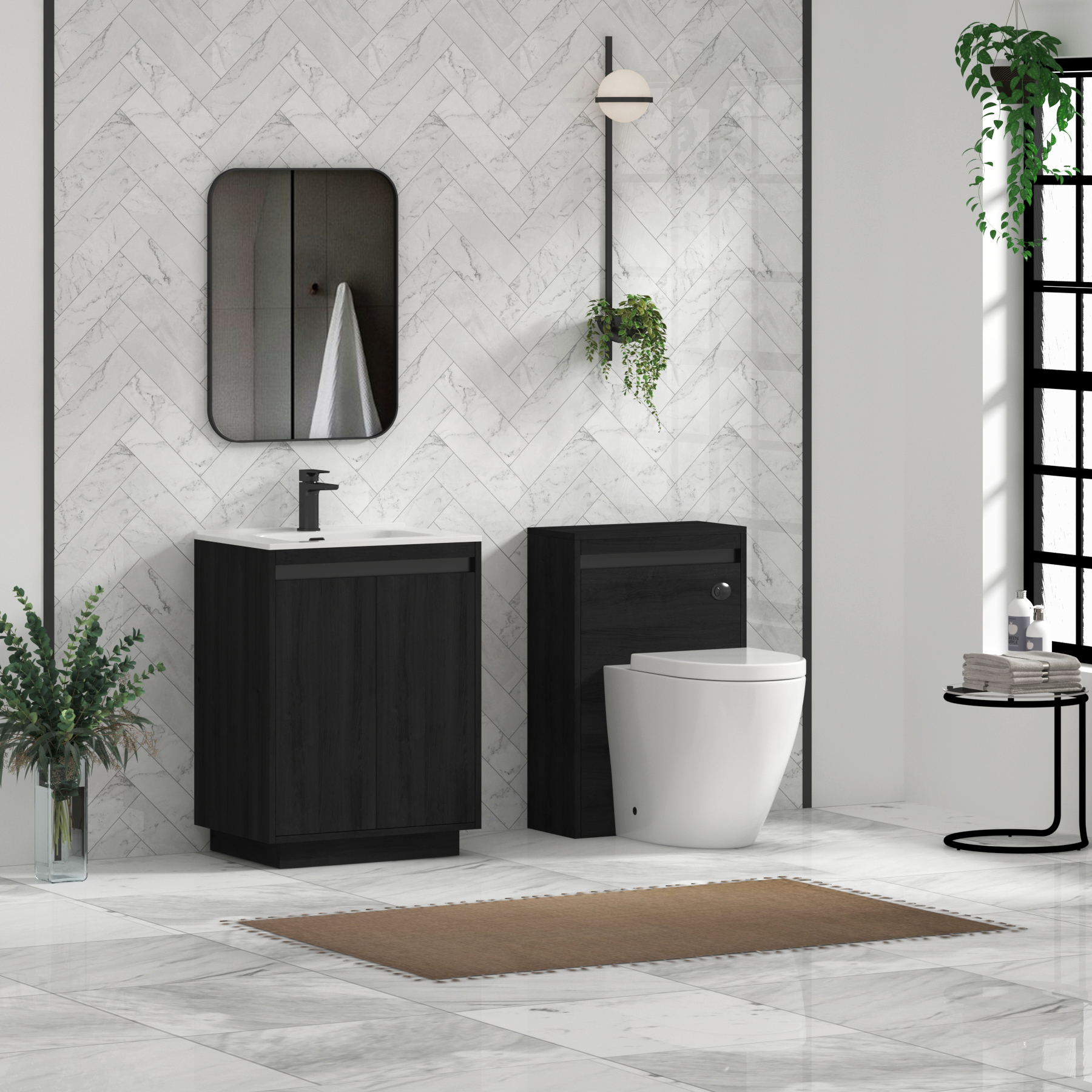 Orion Floor Standing Vanity Unit 2 Door Hale Black with Ceramic Basin & Accent Trim