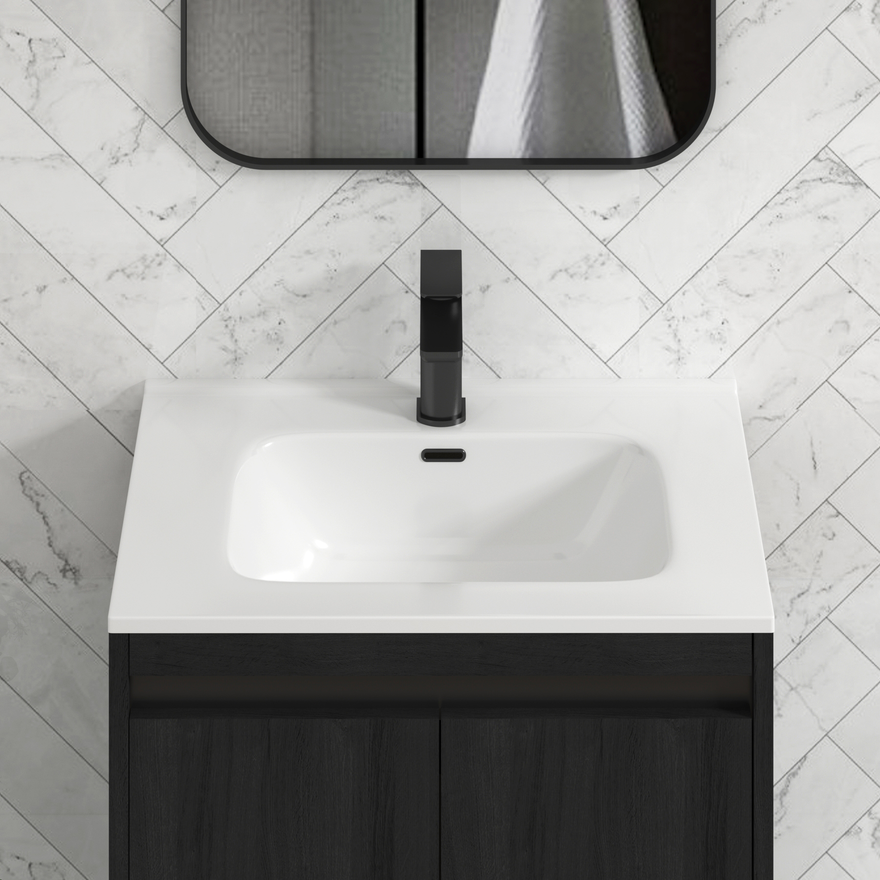 Orion Floor Standing Vanity Unit 2 Door Hale Black with Ceramic Basin & Accent Trim