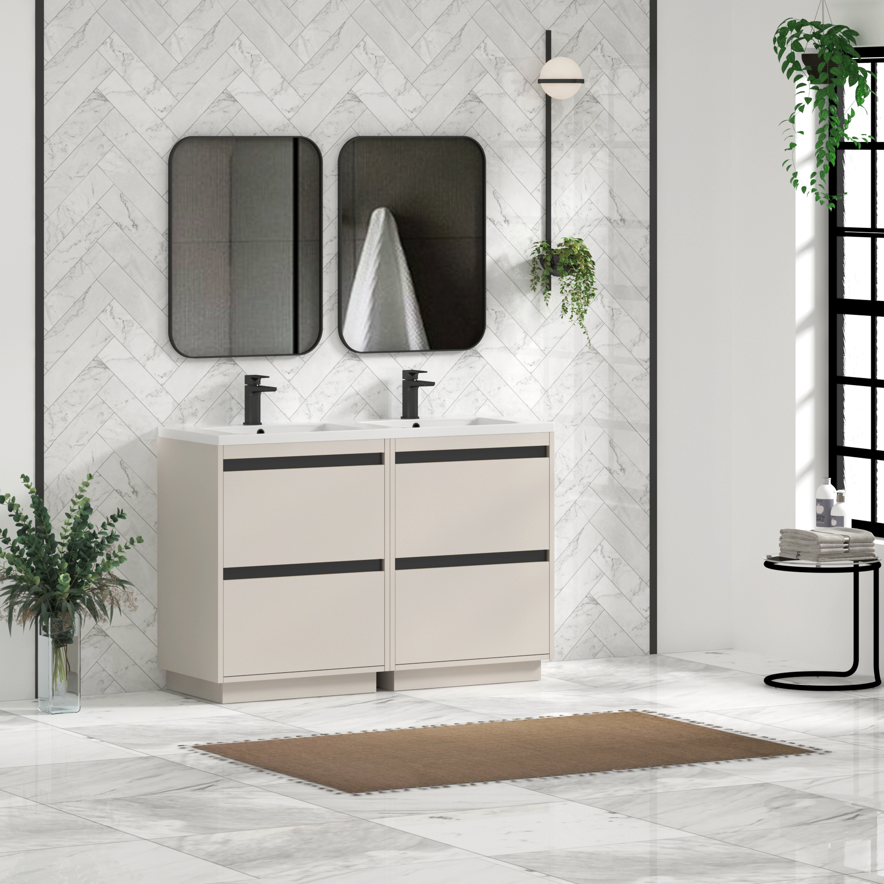 Orion 1200mm Warm Taupe 4 Drawer Floor Standing Vanity Unit with Ceramic Basin & Accent Trim