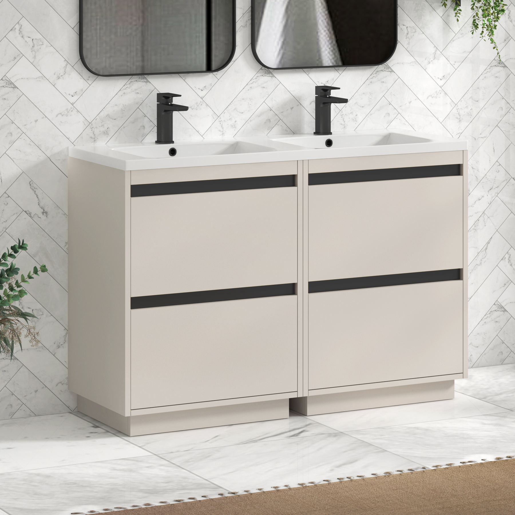Orion 1200mm Warm Taupe 4 Drawer Floor Standing Vanity Unit with Ceramic Basin & Accent Trim