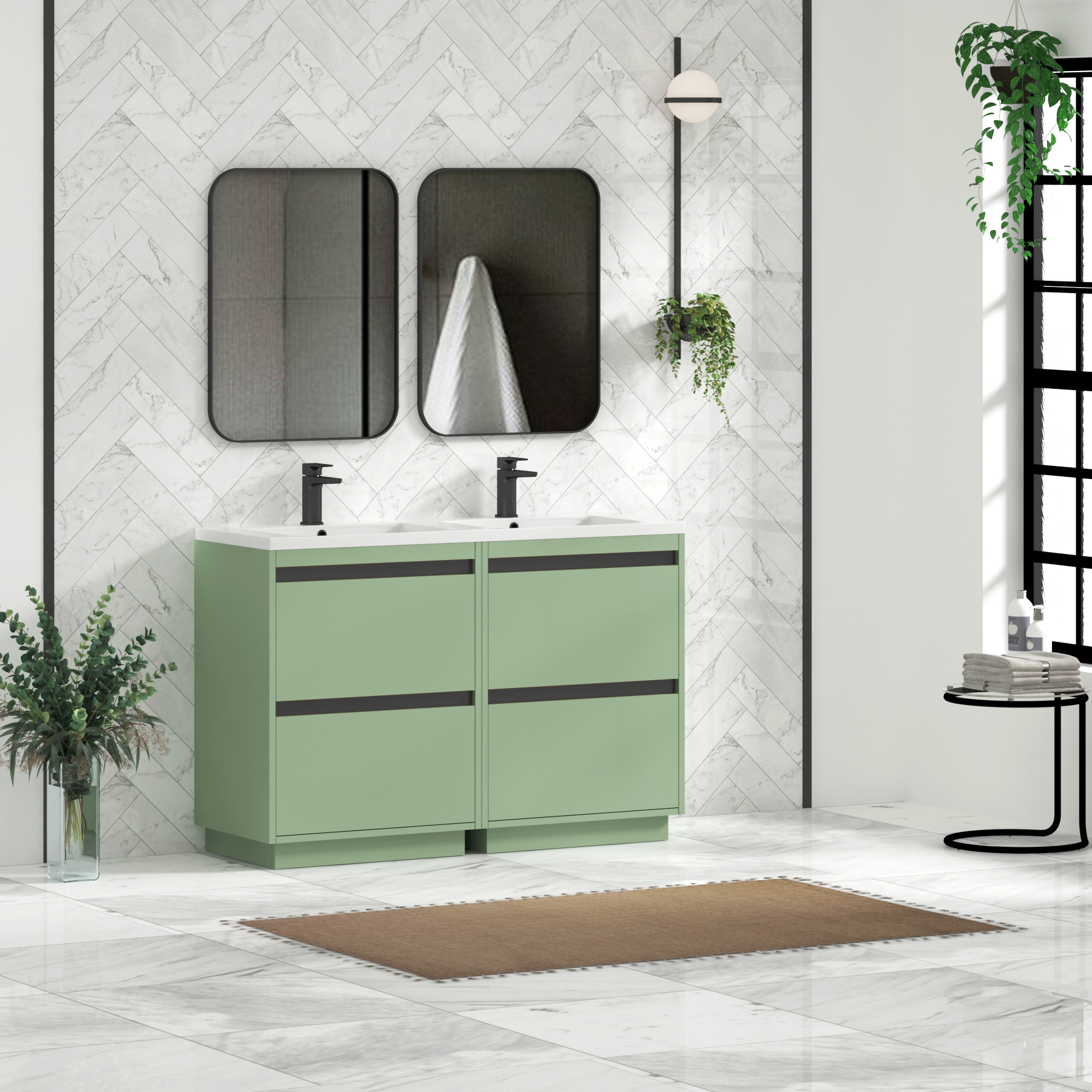 Orion 1200mm Mint Sage 4 Drawer Floor Standing Vanity Unit with Ceramic Basin & Accent Trim