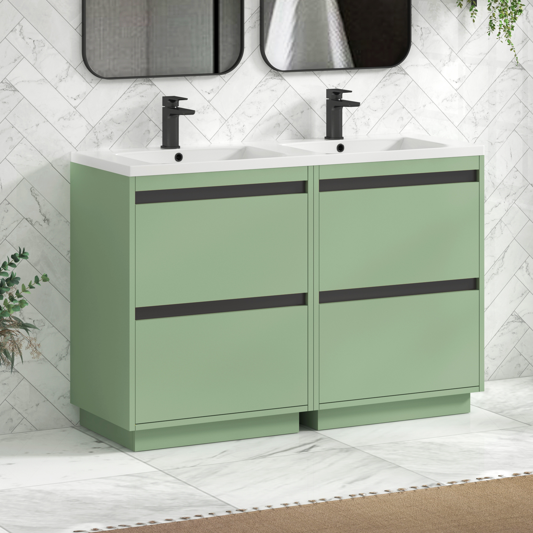 Orion 1200mm Mint Sage 4 Drawer Floor Standing Vanity Unit with Ceramic Basin & Accent Trim
