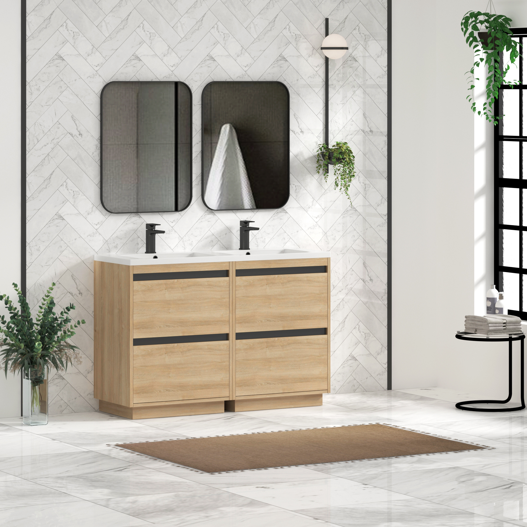 Orion 1200mm Natural Oak 4 Drawer Floor Standing Vanity Unit with Ceramic Basin & Accent Trim