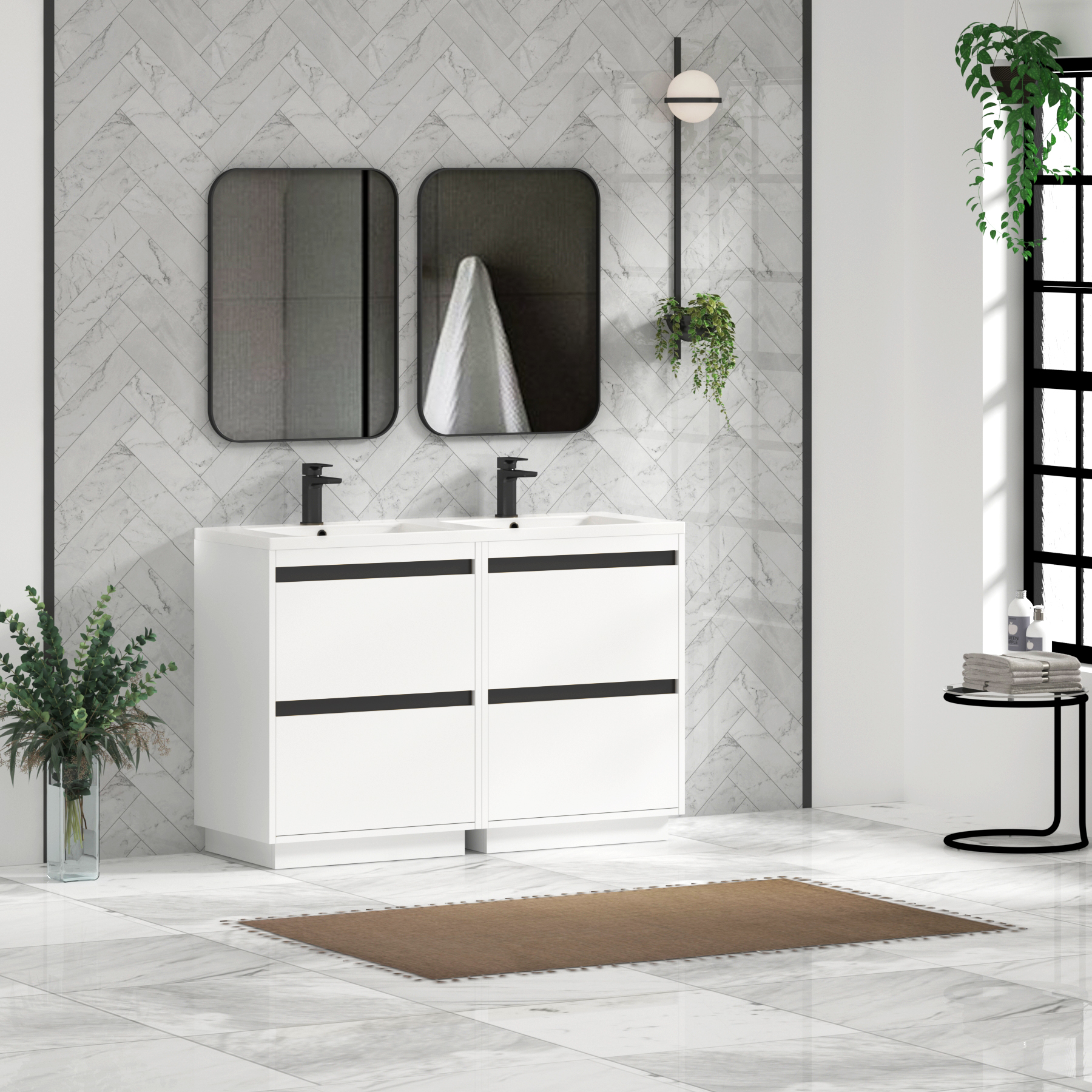 Orion 1200mm Matt White 4 Drawer Floor Standing Vanity Unit with Ceramic Basin & Accent Trim
