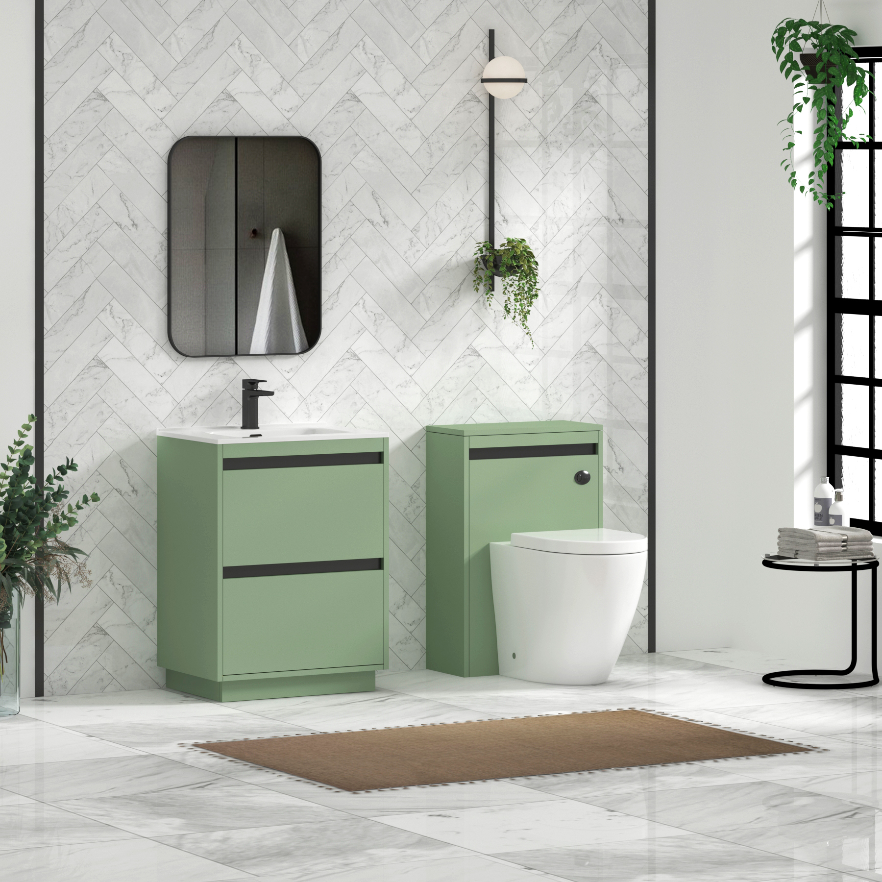 Orion Mint Sage 2 Drawer Floor Standing Vanity Unit with Ceramic Basin