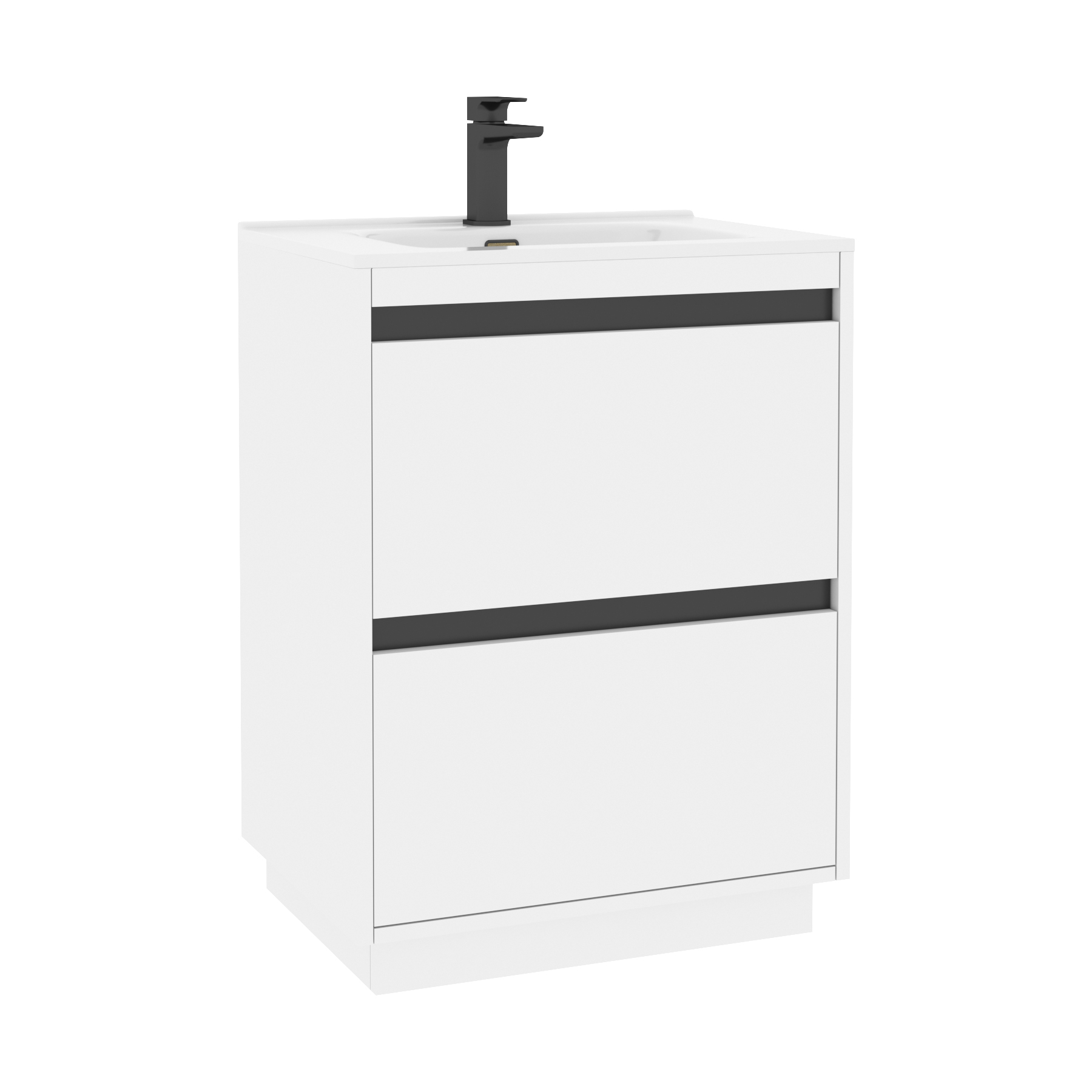 Orion Matt White 2 Drawer Floor Standing Vanity Unit with Ceramic Basin