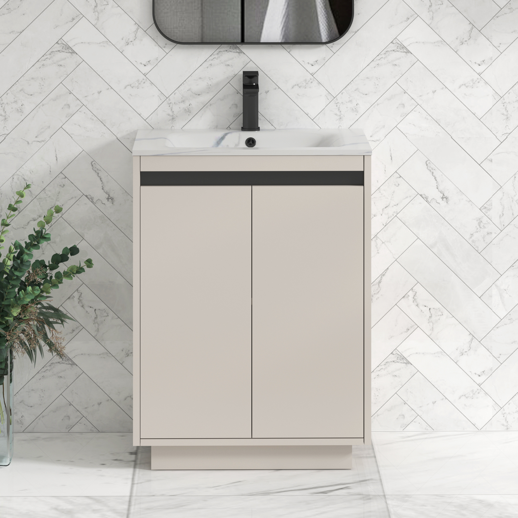 Orion Floor Standing Vanity Unit 2 Door Warm Taupe with Carrara White Basin