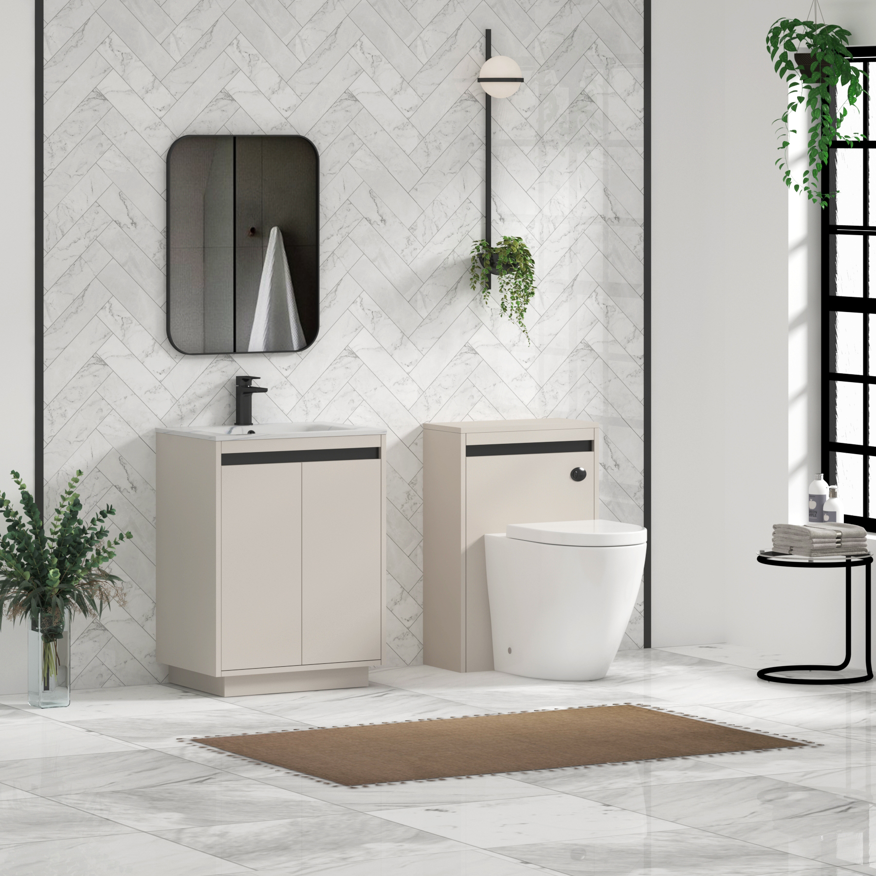 Orion Floor Standing Vanity Unit 2 Door Warm Taupe with Carrara White Basin