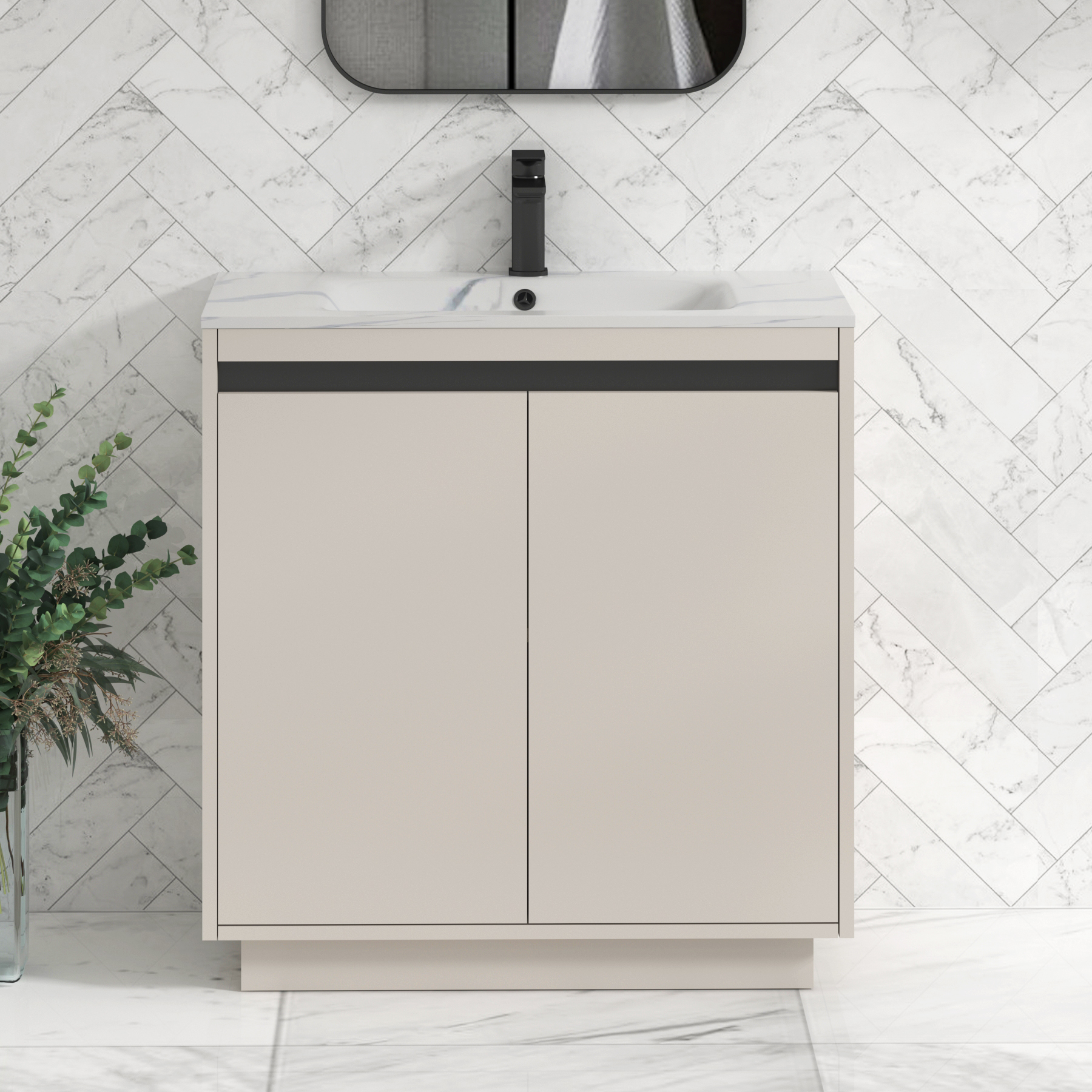 Orion Floor Standing Vanity Unit 2 Door Warm Taupe with Carrara White Basin