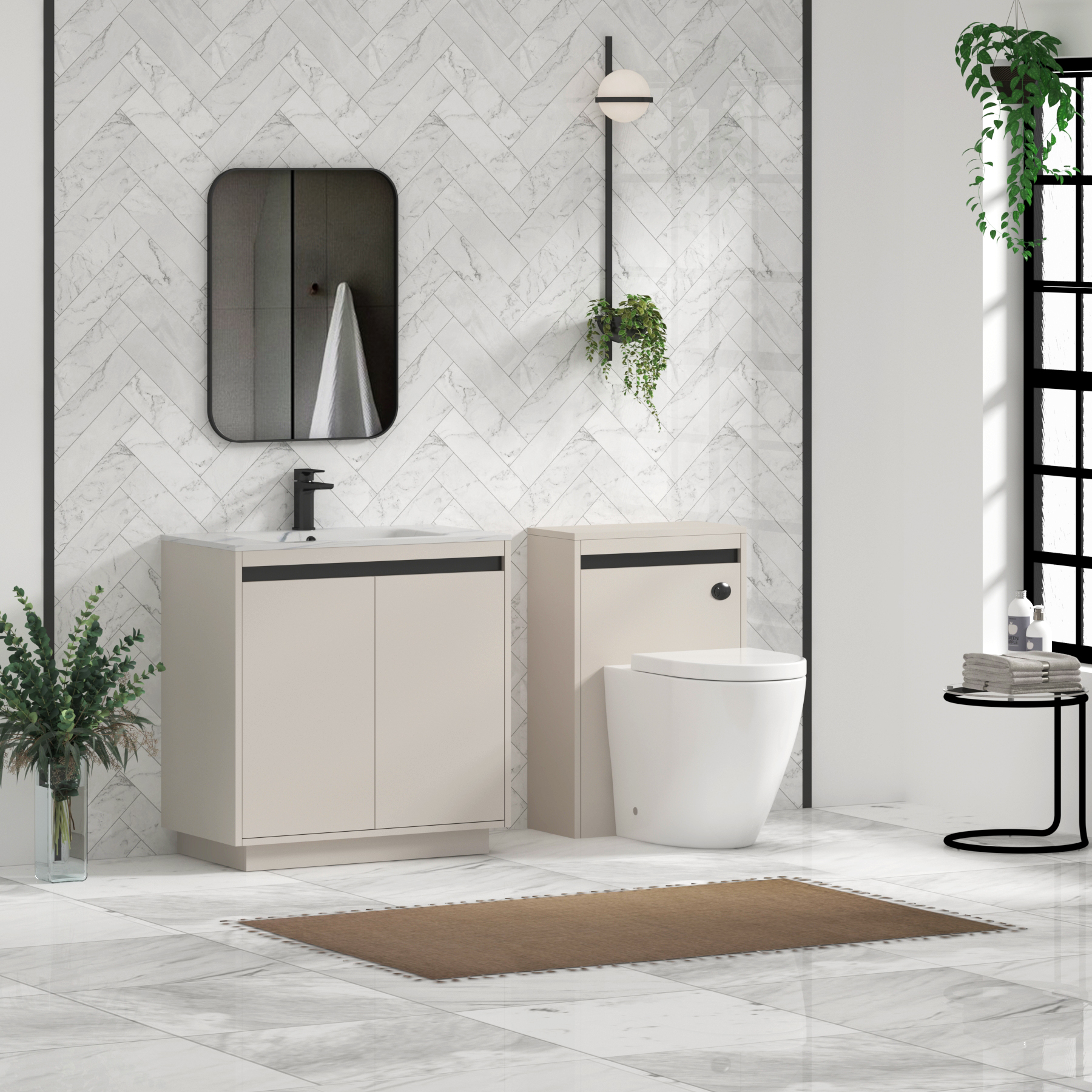 Orion Floor Standing Vanity Unit 2 Door Warm Taupe with Carrara White Basin