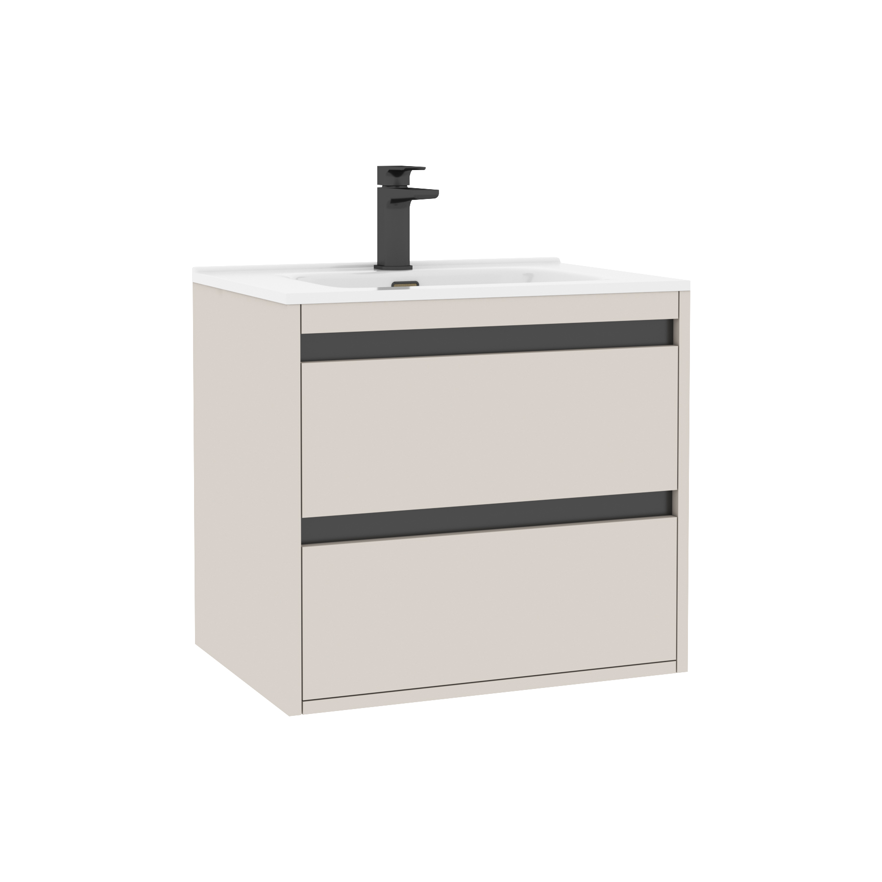 Orion Warm Taupe 2 Drawer Wall Hung Vanity Unit with Ceramic Basin