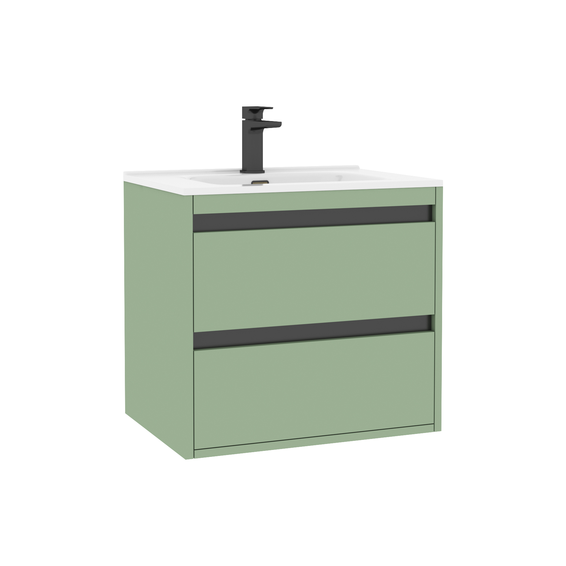 Orion Mint Sage 2 Drawer Wall Hung Vanity Unit with Ceramic Basin