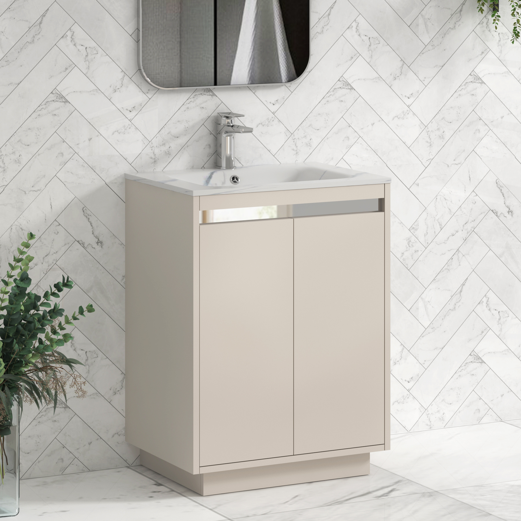 Orion Floor Standing Vanity Unit 2 Door Warm Taupe with Carrara White Basin