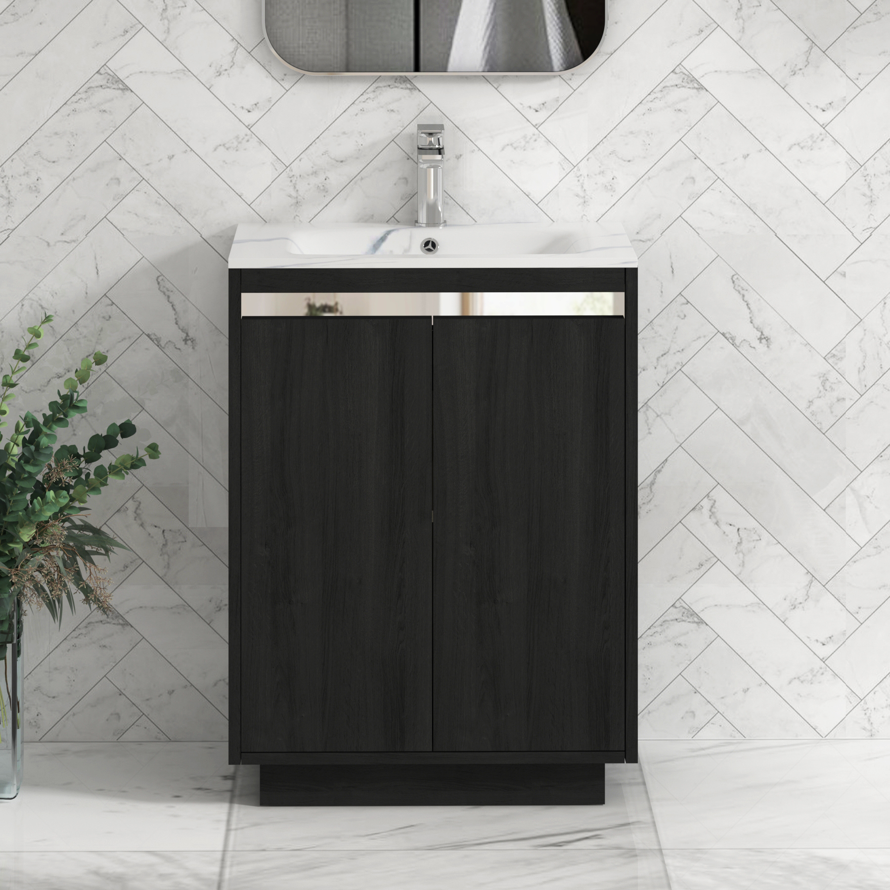 Orion Floor Standing Vanity Unit 2 Door Hale Black with Carrara White Basin & Accent Trim