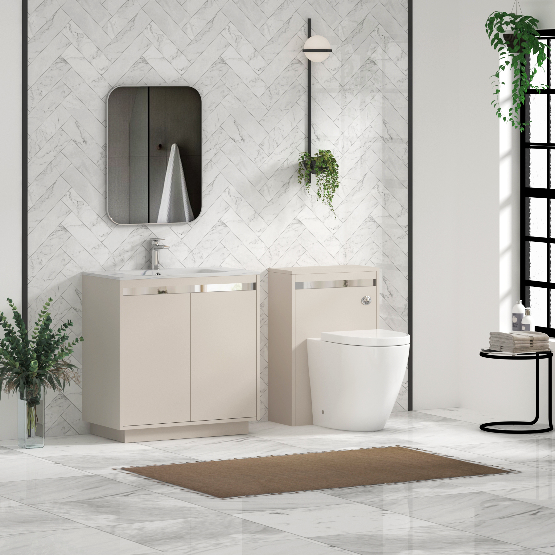 Orion Floor Standing Vanity Unit 2 Door Warm Taupe with Carrara White Basin