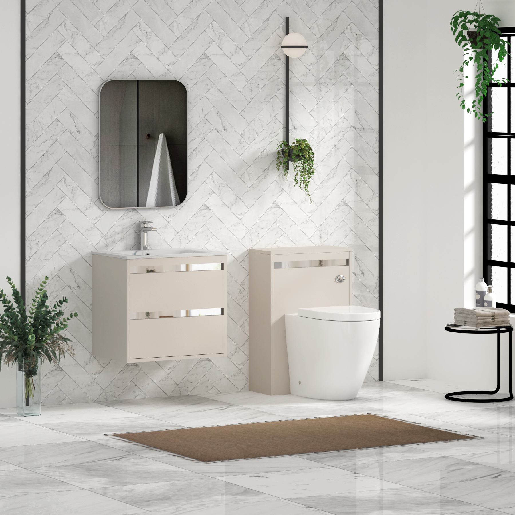Orion Wall Hung Vanity Unit 2 Drawer Warm Taupe with Carrara White Basin