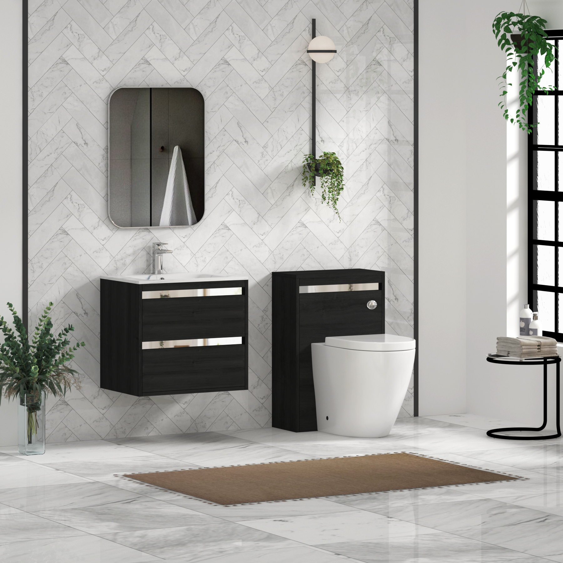 Orion Wall Hung Vanity Unit 2 Drawer Hale Black with Carrara White Basin & Accent Trim