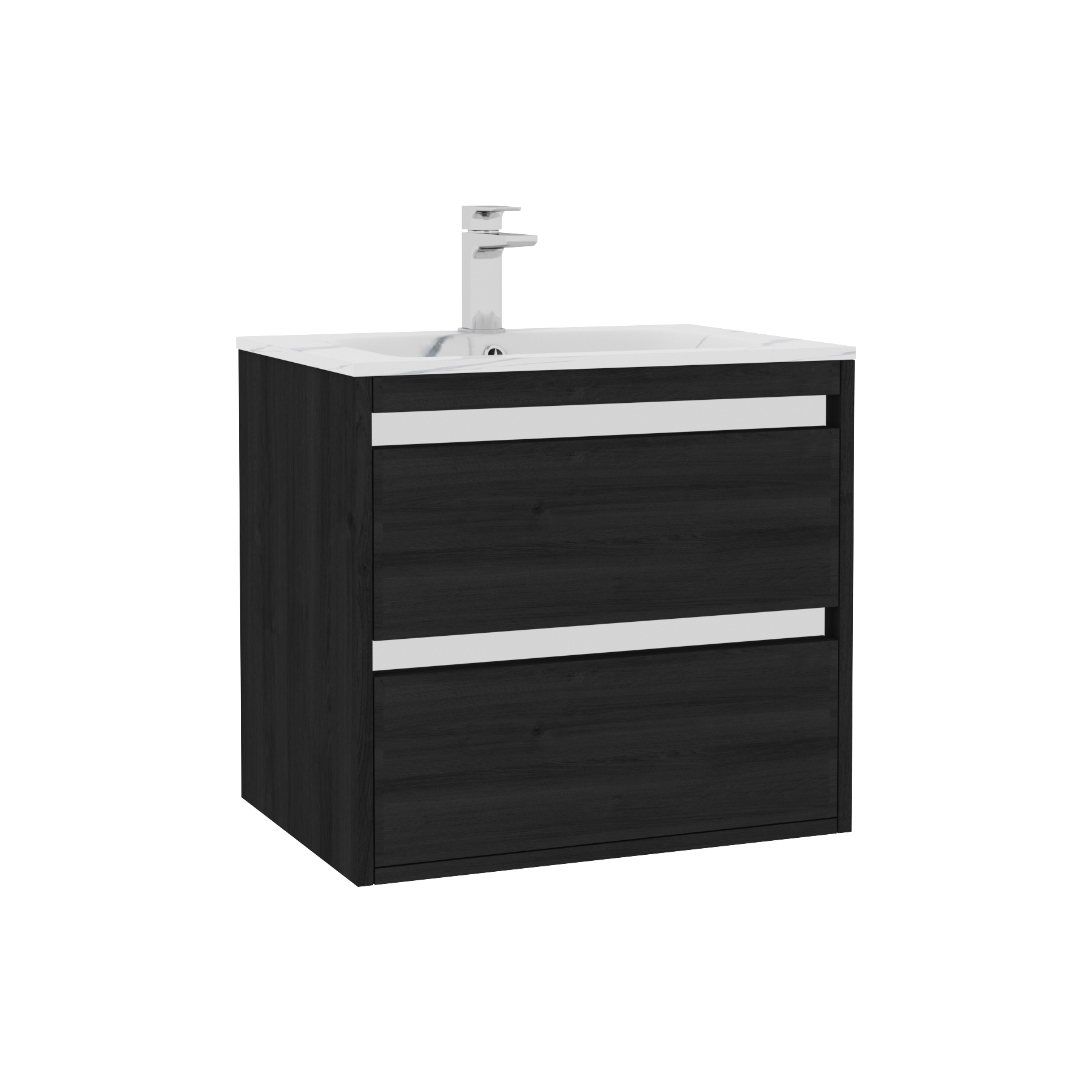 Orion Wall Hung Vanity Unit 2 Drawer Hale Black with Carrara White Basin & Accent Trim
