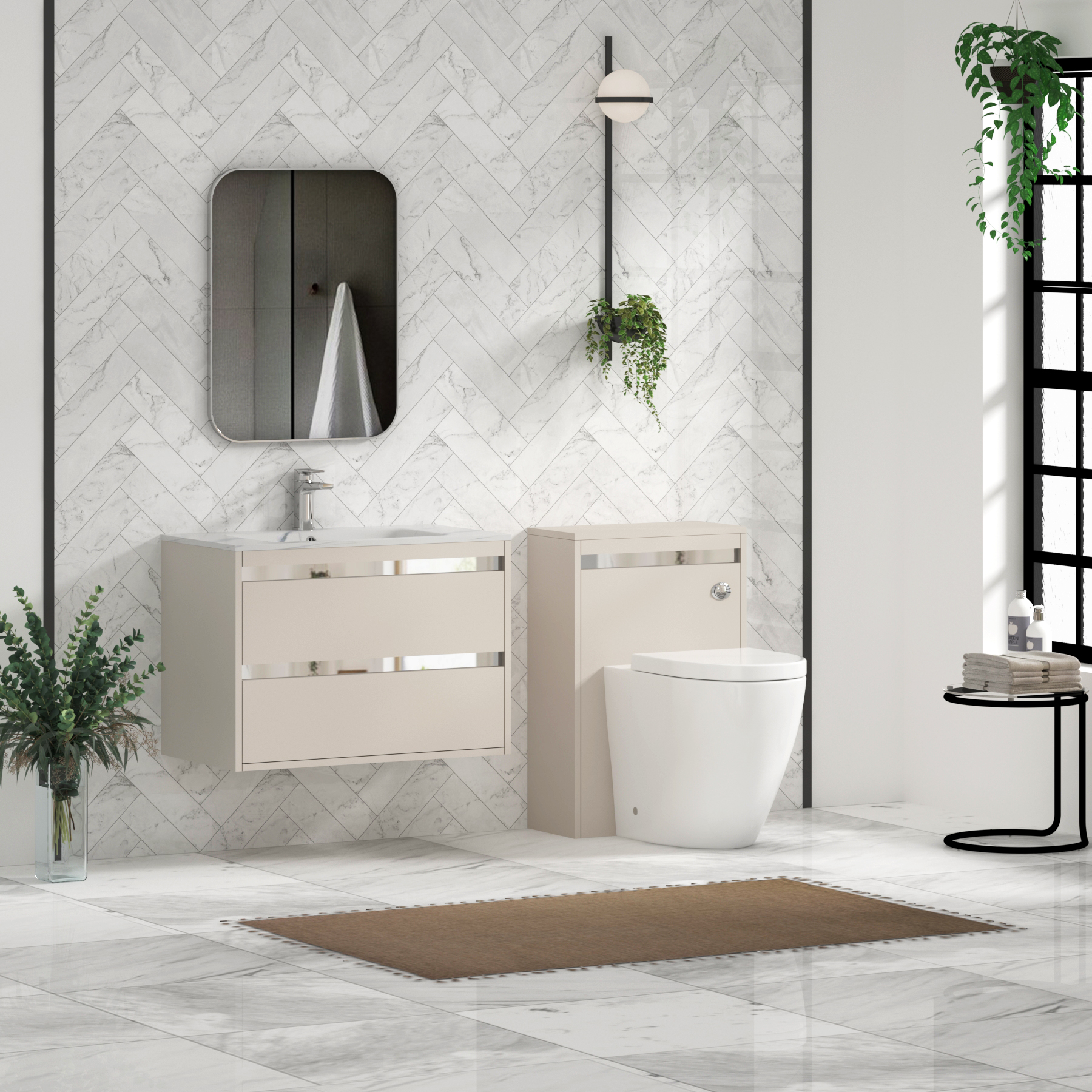 Orion Wall Hung Vanity Unit 2 Drawer Warm Taupe with Carrara White Basin