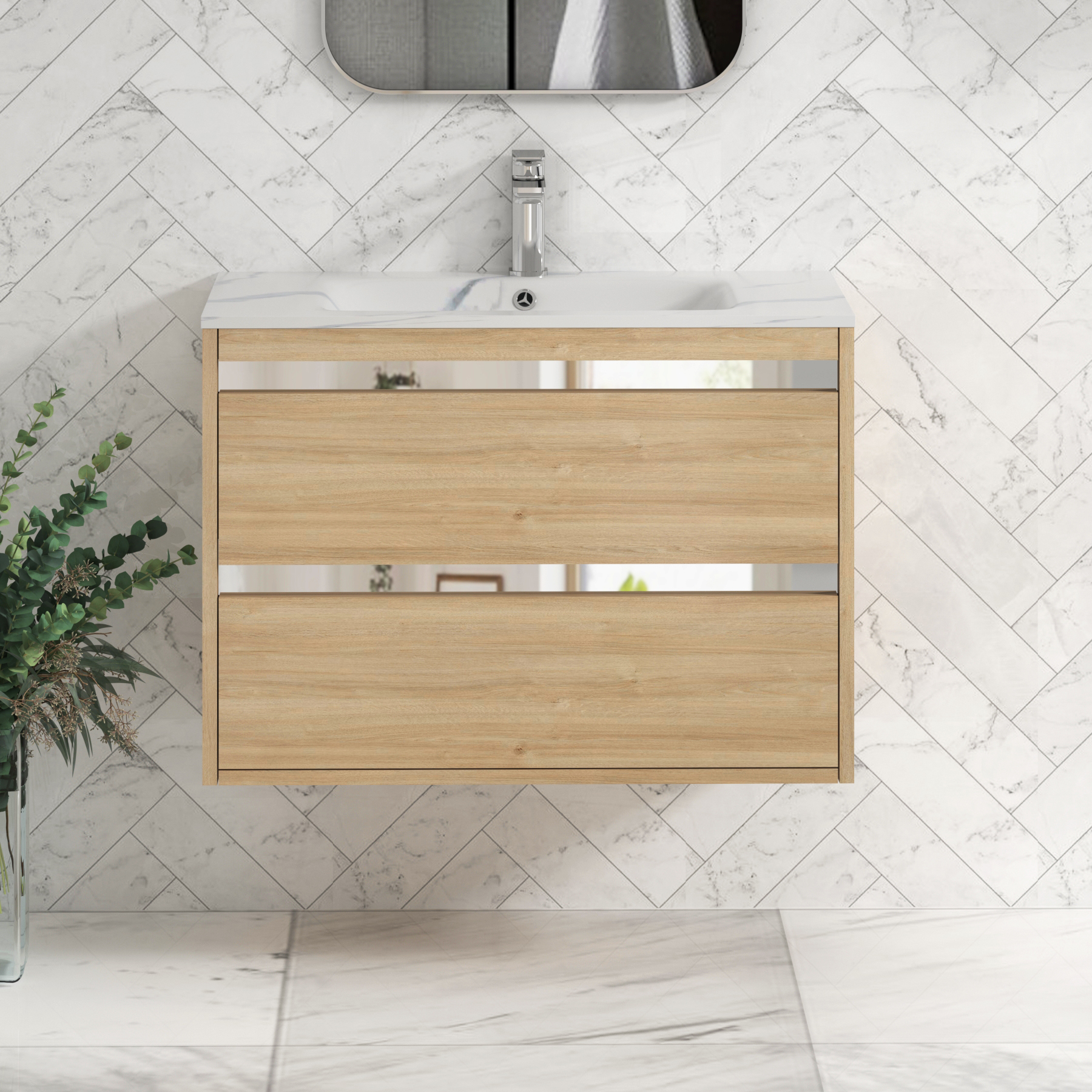 Orion 2 Drawer Wall Hung Vanity Unit – Multiple Sizes, Colours, Basins & Strip Options