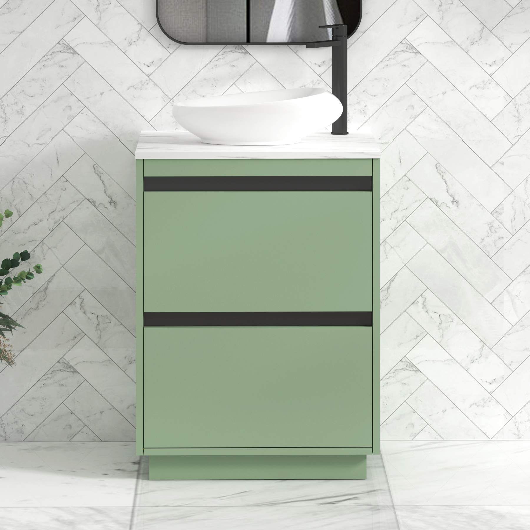 Orion 800mm Mint Green Floor Standing Countertop Vanity Unit 2 Drawer with Nova Basin & Black Strip