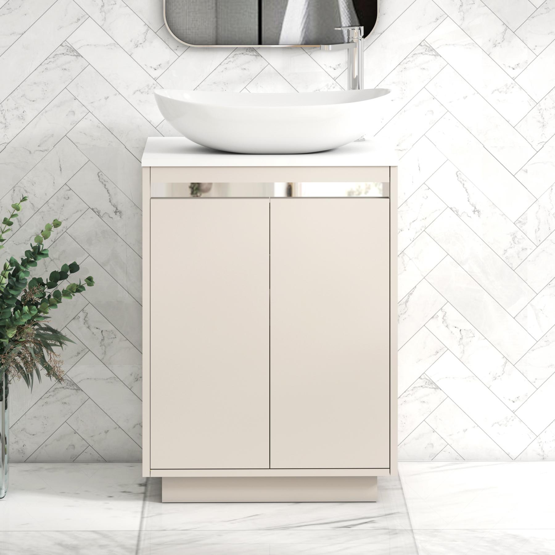 Orion 2 Door Warm Taupe Floor Standing Vanity Unit with Plain White Top & Countertop Basin