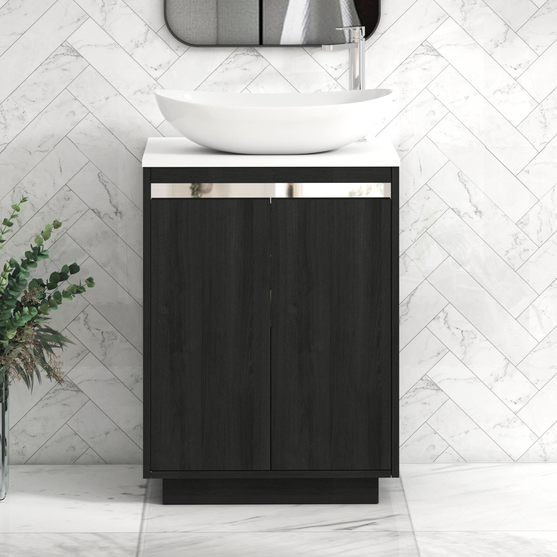 Orion 2 Door Hale Black Floor Standing Vanity Unit with Plain White Top & Countertop Basin