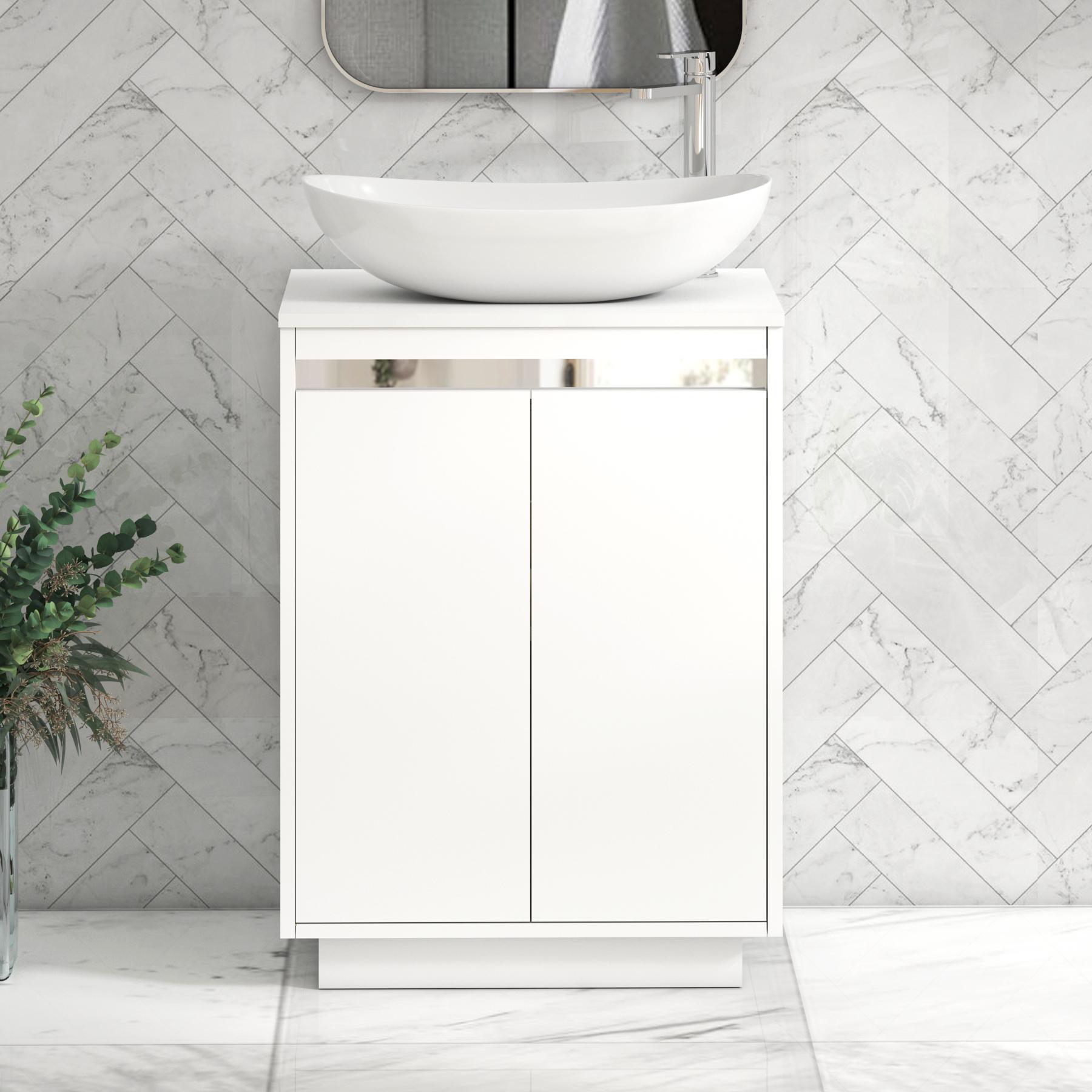 Orion 2 Door Matt White Floor Standing Vanity Unit with Plain White Top & Countertop Basin
