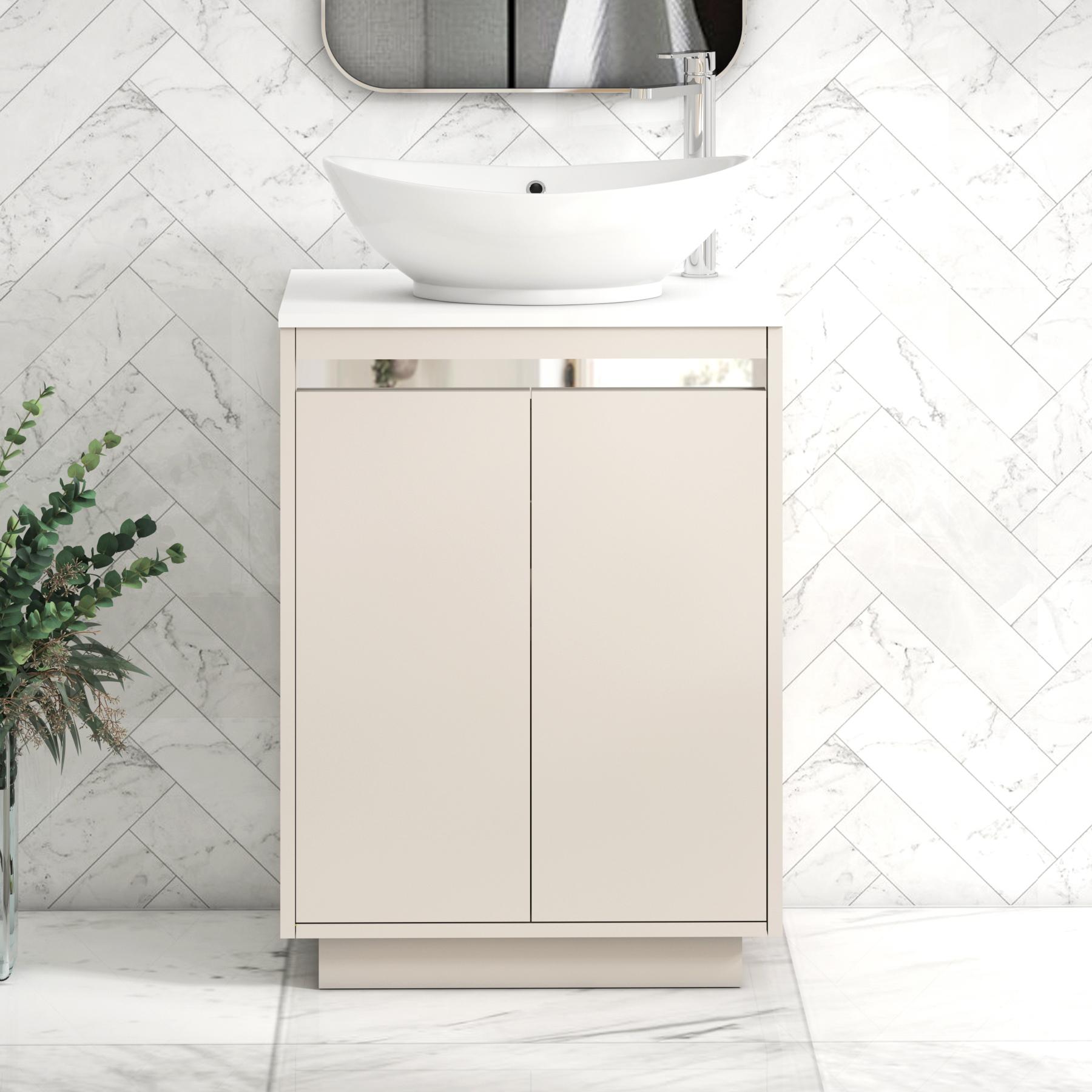 Orion 2 Door Warm Taupe Floor Standing Vanity Unit with Plain White Top & Countertop Basin