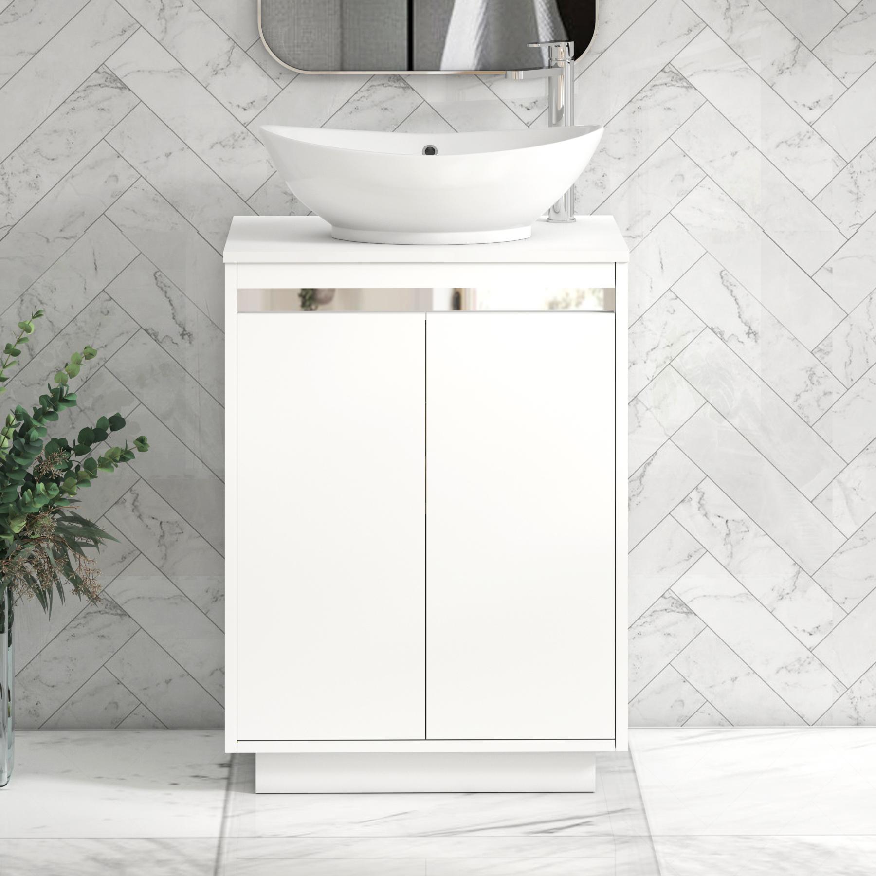 Orion 2 Door Matt White Floor Standing Vanity Unit with Plain White Top & Countertop Basin
