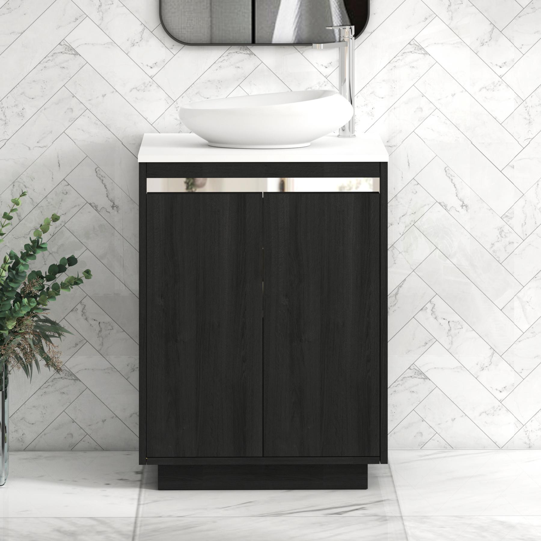 Orion 2 Door Hale Black Floor Standing Vanity Unit with Plain White Top & Countertop Basin
