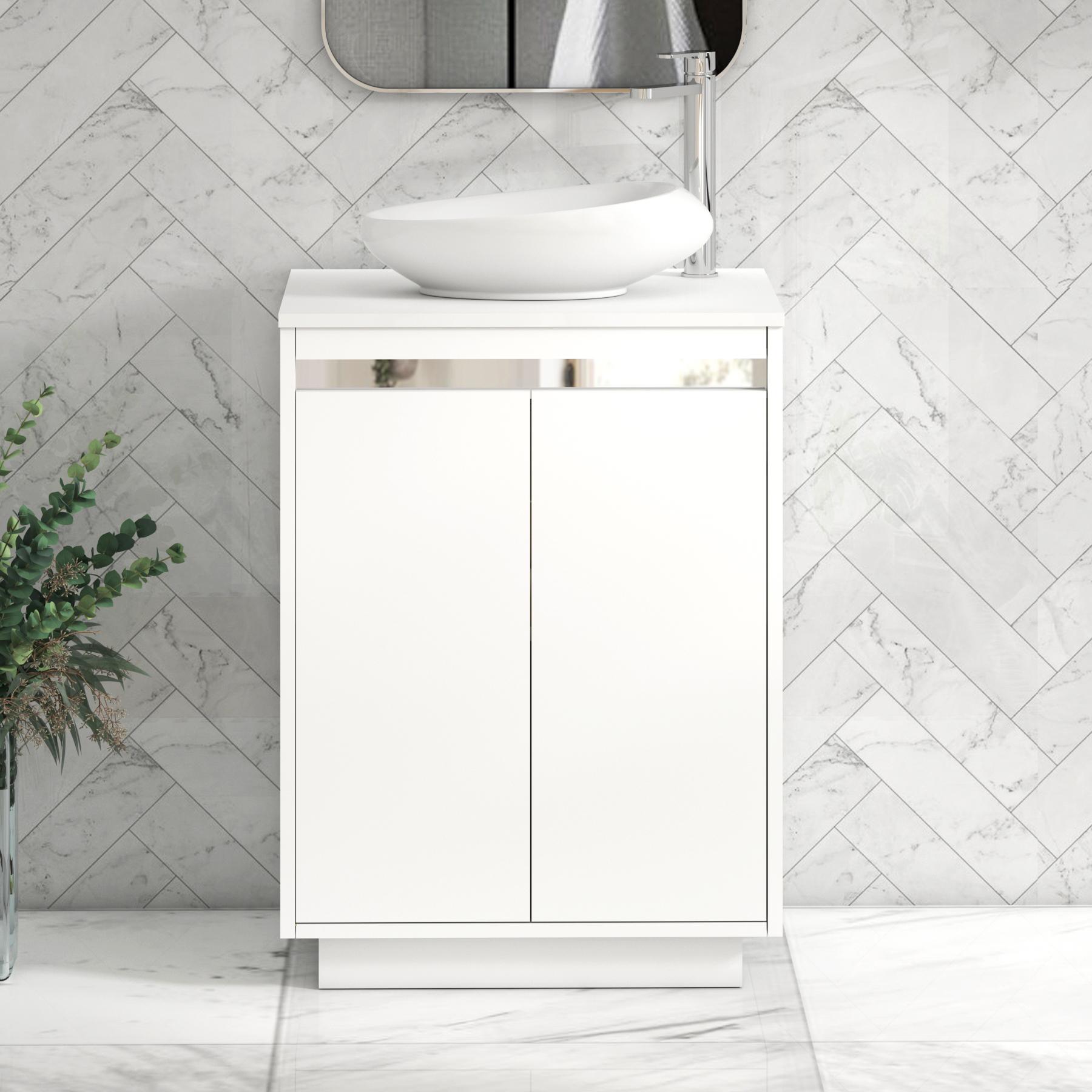 Orion 2 Door Matt White Floor Standing Vanity Unit with Plain White Top & Countertop Basin