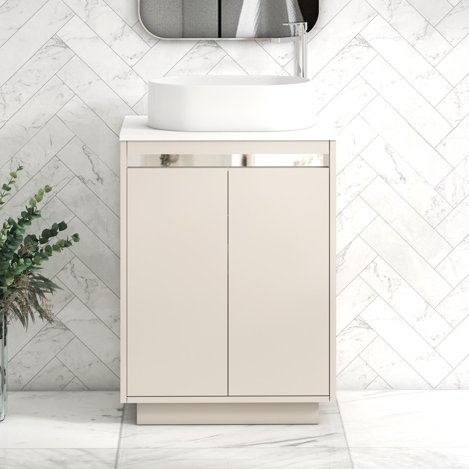Orion 2 Door Warm Taupe Floor Standing Vanity Unit with Plain White Top & Countertop Basin