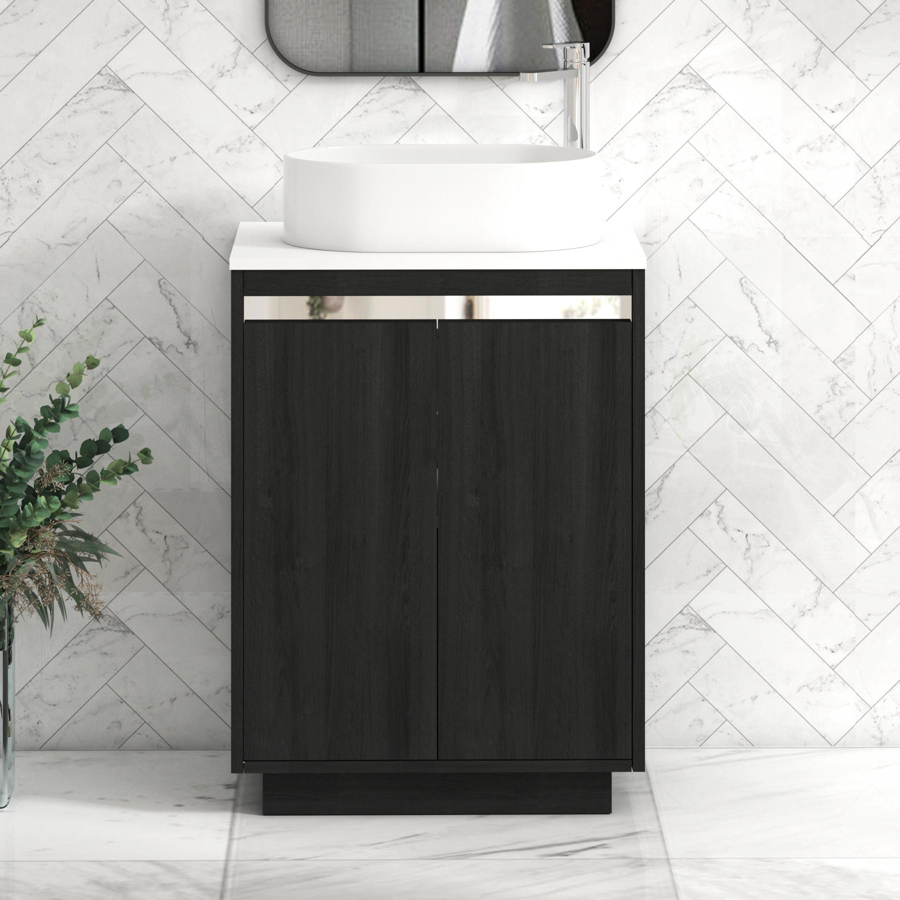 Orion 2 Door Hale Black Floor Standing Vanity Unit with Plain White Top & Countertop Basin