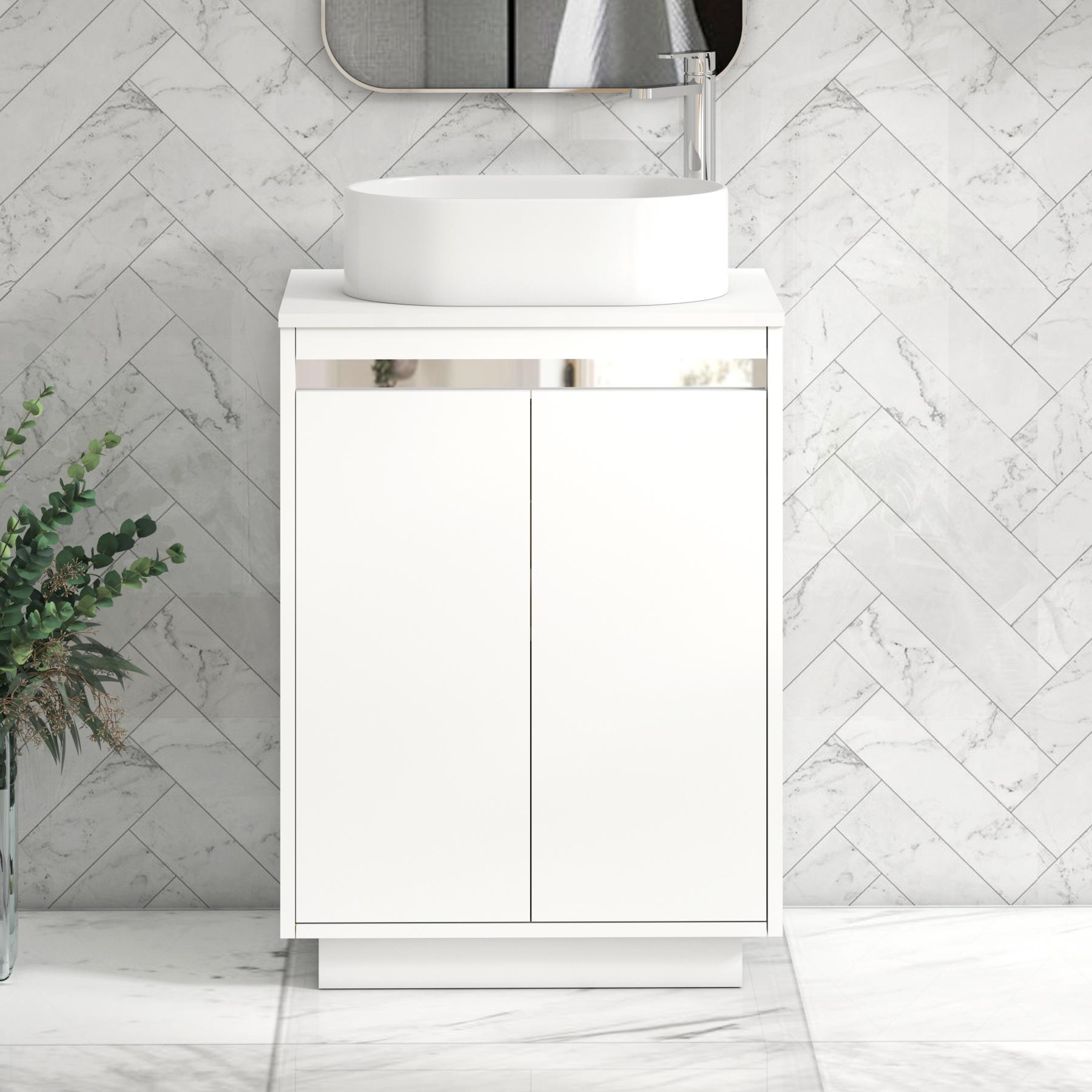 Orion 2 Door Matt White Floor Standing Vanity Unit with Plain White Top & Countertop Basin