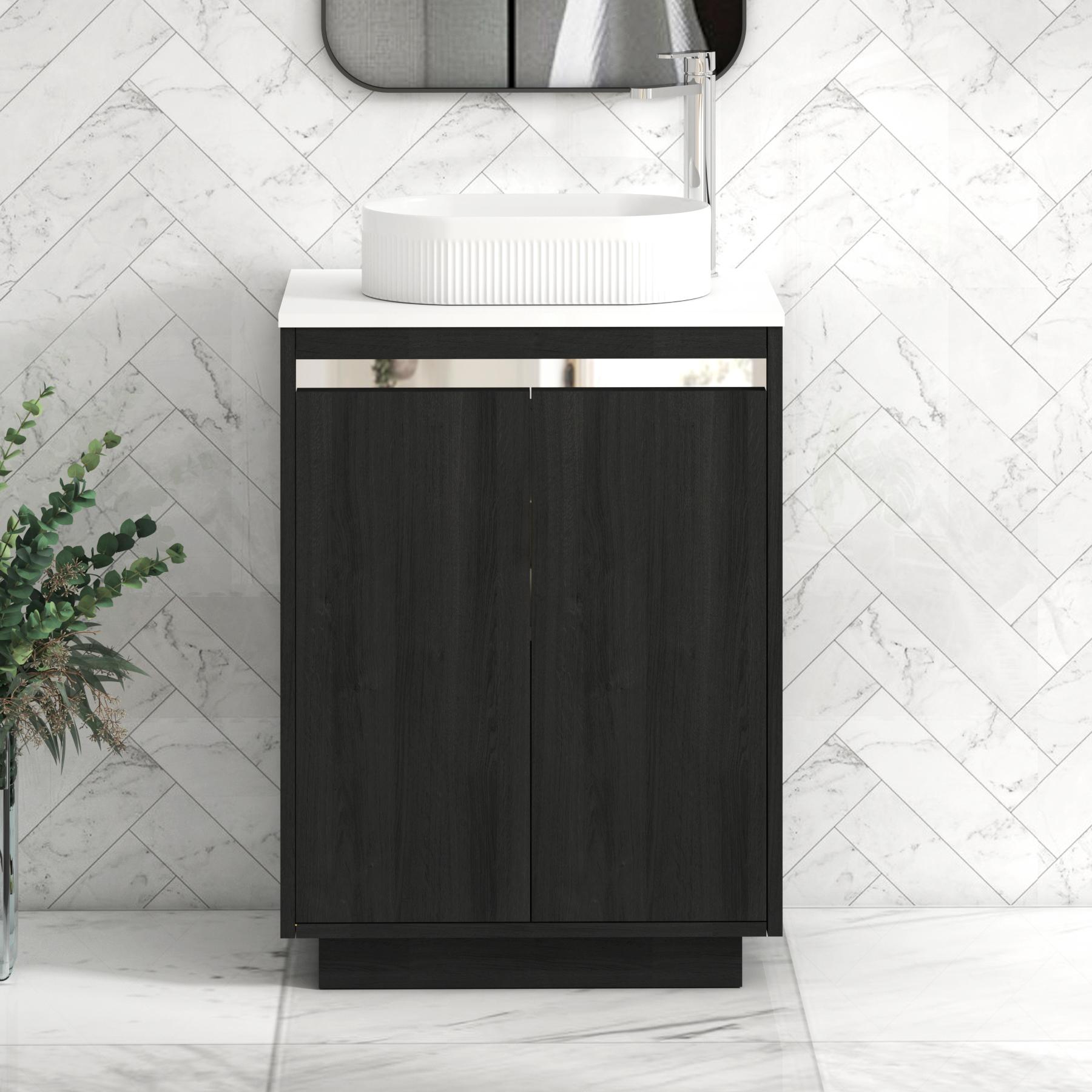 Orion 2 Door Hale Black Floor Standing Vanity Unit with Plain White Top & Countertop Basin