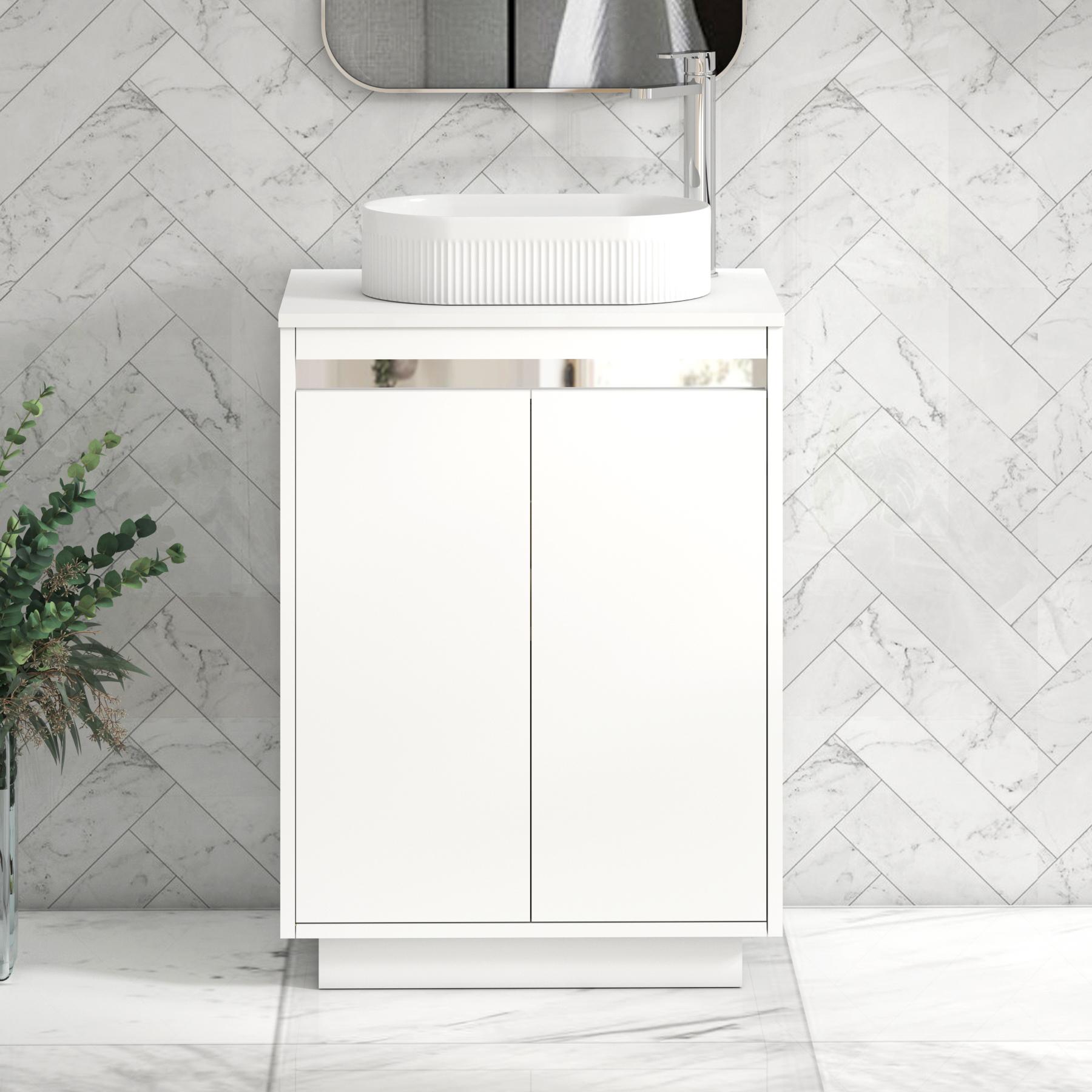 Orion 2 Door Matt White Floor Standing Vanity Unit with Plain White Top & Countertop Basin