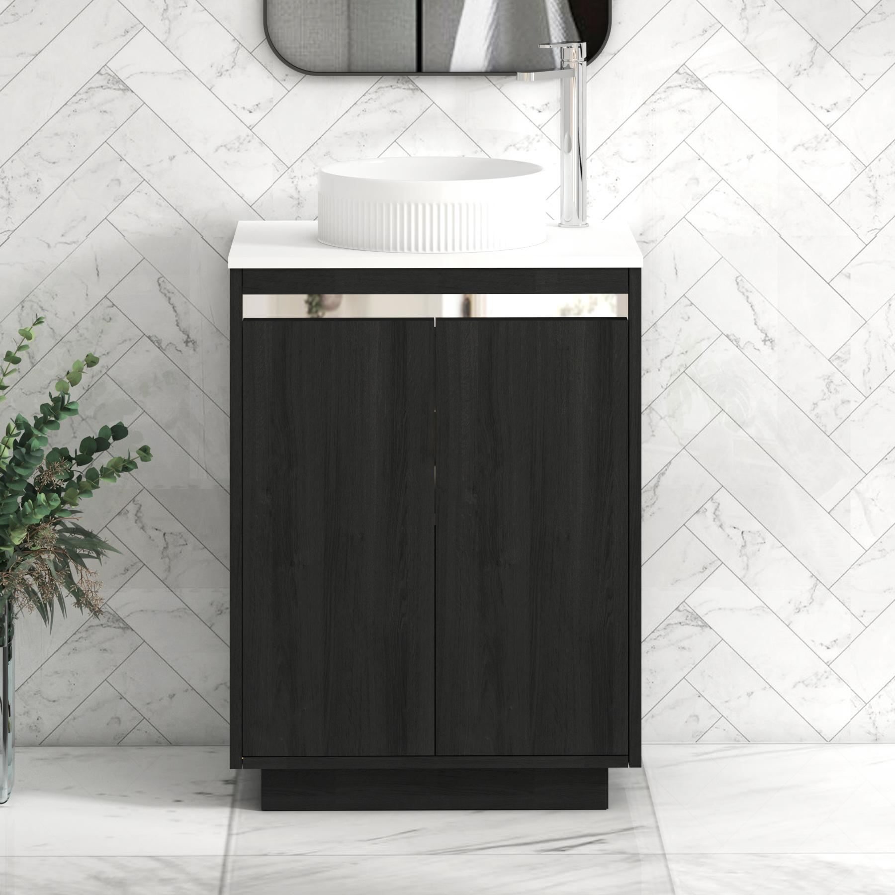 Orion 2 Door Hale Black Floor Standing Vanity Unit with Plain White Top & Countertop Basin