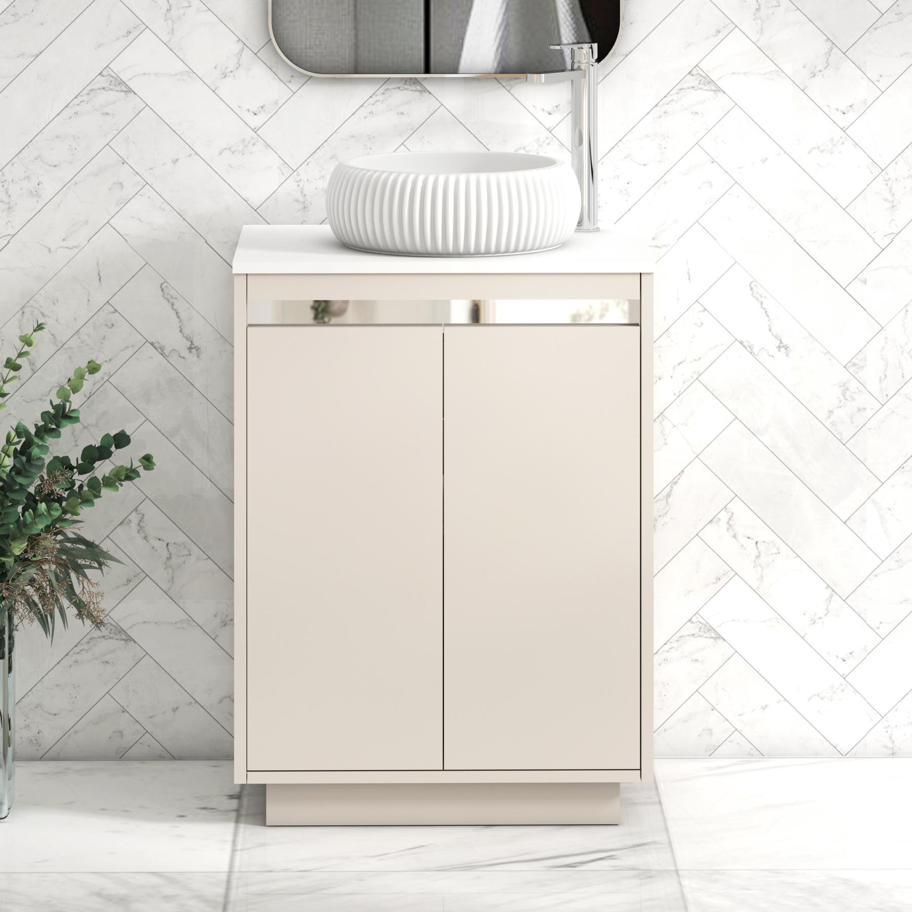 Orion 2 Door Warm Taupe Floor Standing Vanity Unit with Plain White Top & Countertop Basin