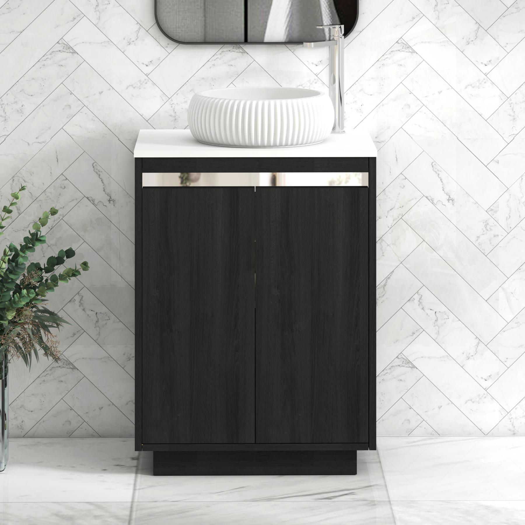 Orion 2 Door Hale Black Floor Standing Vanity Unit with Plain White Top & Countertop Basin
