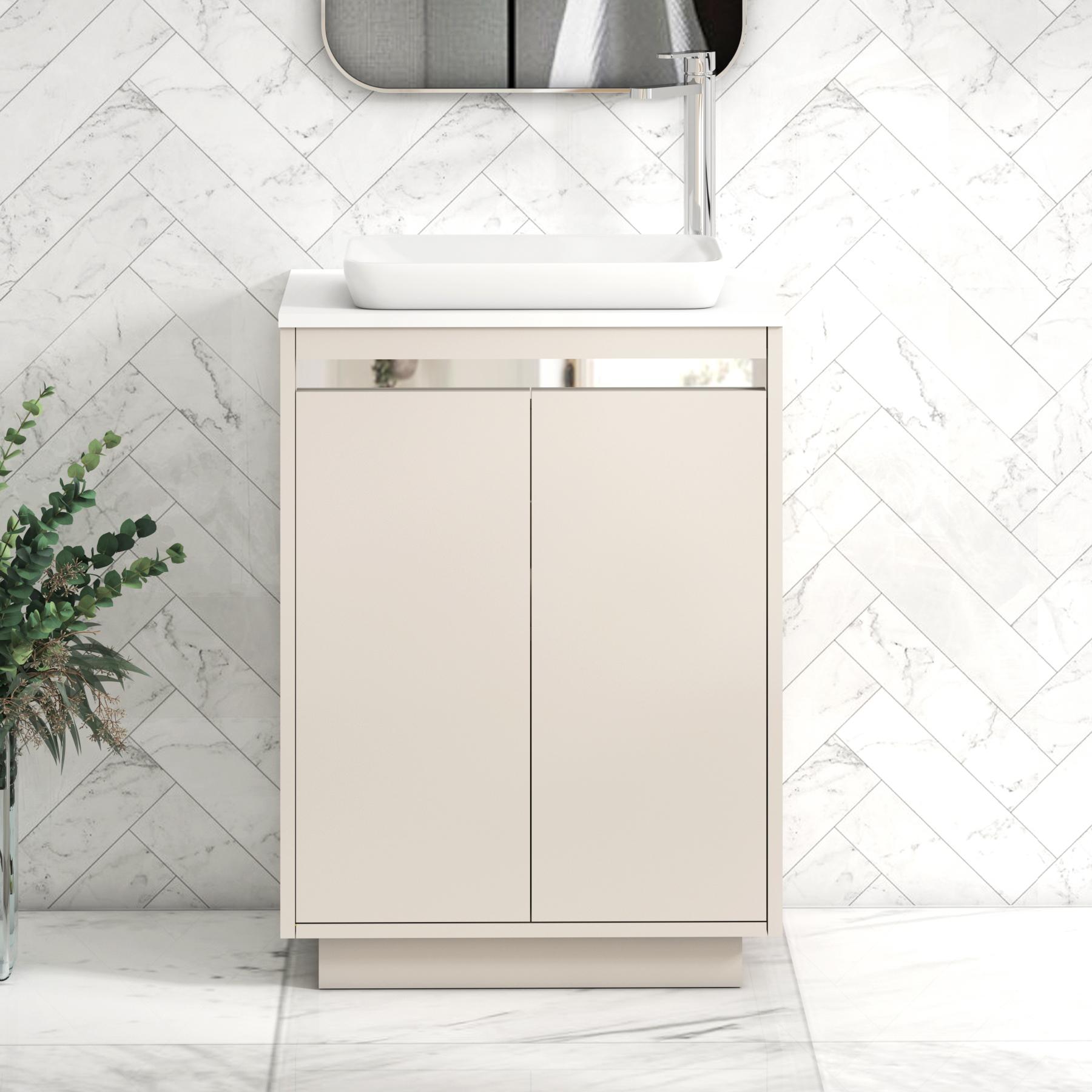 Orion 2 Door Warm Taupe Floor Standing Vanity Unit with Plain White Top & Countertop Basin