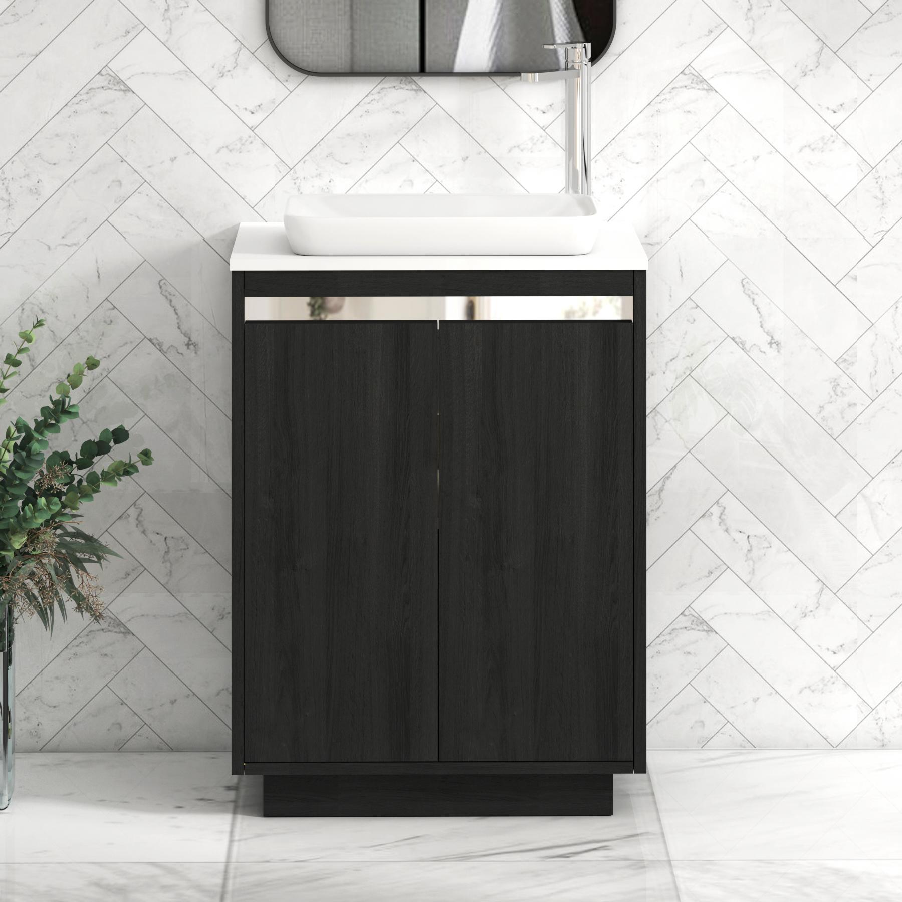Orion 2 Door Hale Black Floor Standing Vanity Unit with Plain White Top & Countertop Basin