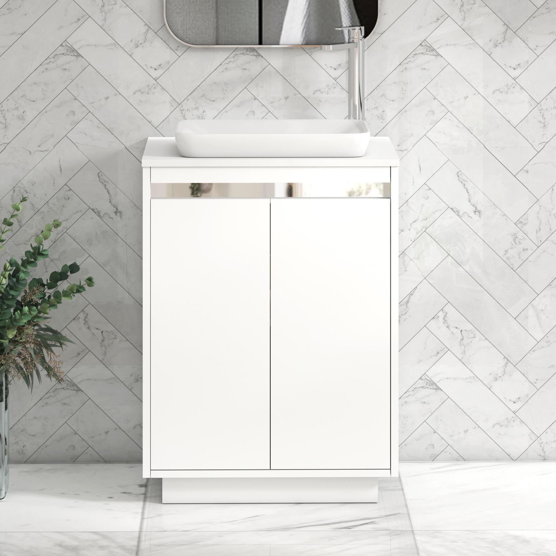 Orion 2 Door Matt White Floor Standing Vanity Unit with Plain White Top & Countertop Basin