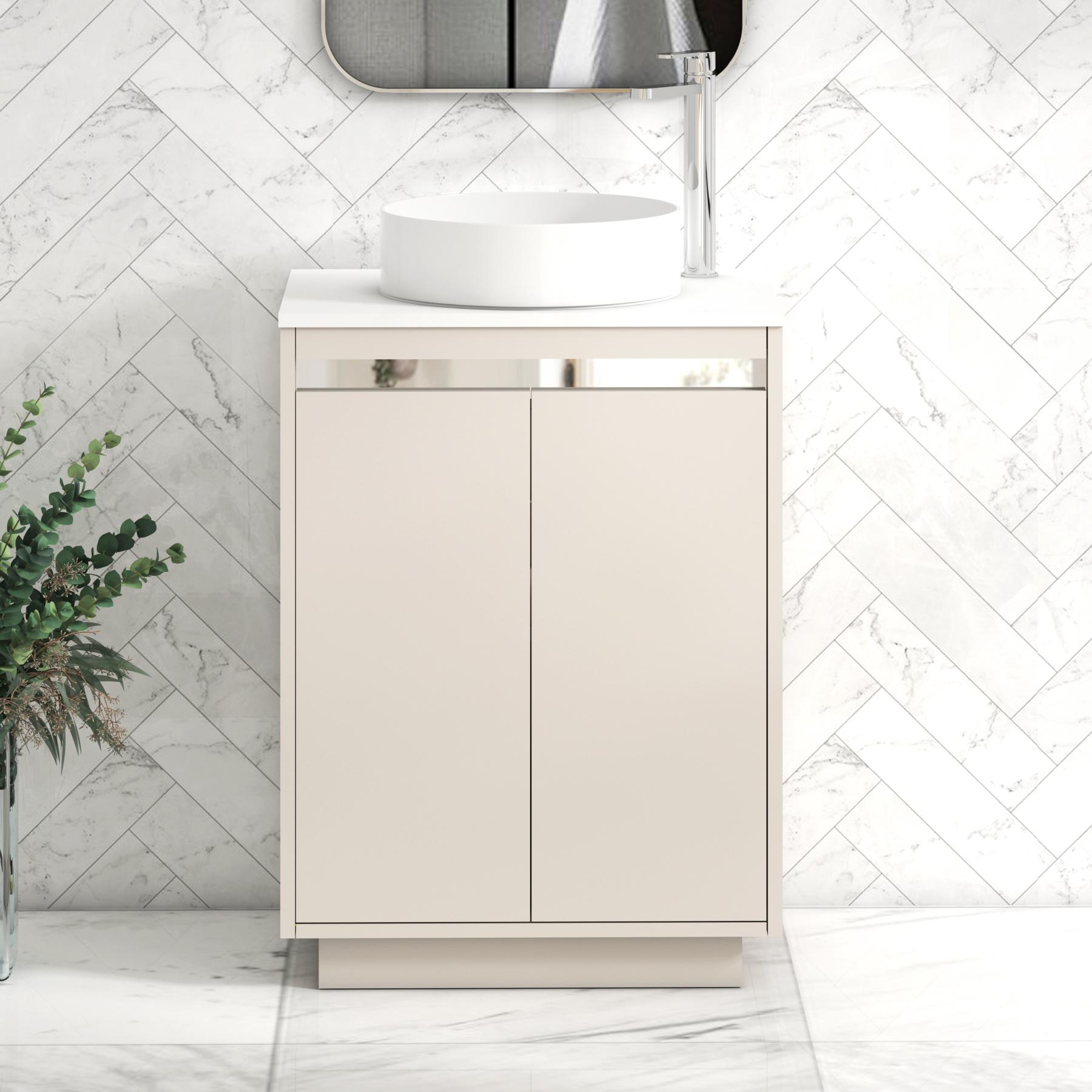 Orion 2 Door Warm Taupe Floor Standing Vanity Unit with Plain White Top & Countertop Basin