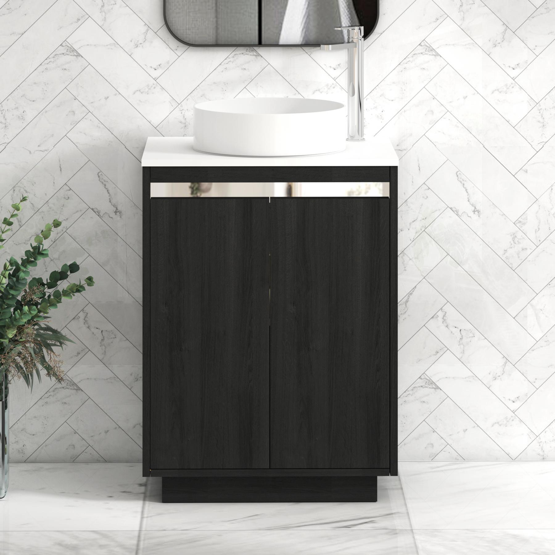 Orion 2 Door Hale Black Floor Standing Vanity Unit with Plain White Top & Countertop Basin
